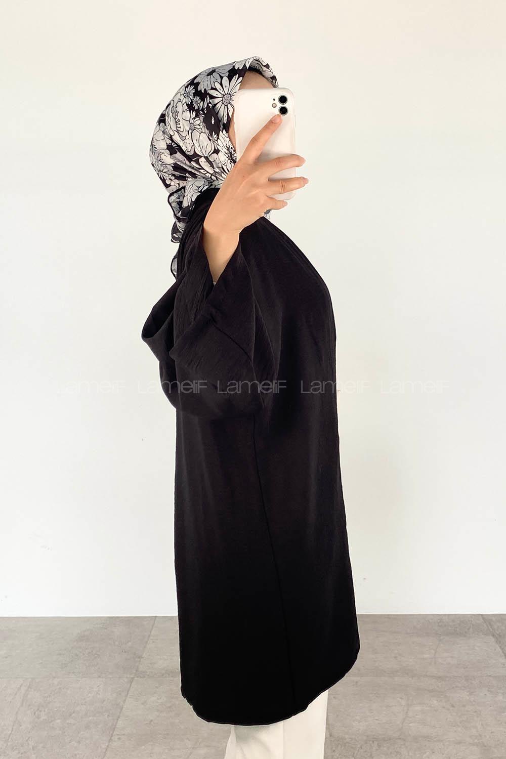 Black Half Arm Arm Belted Ayrobin Straight Kimono