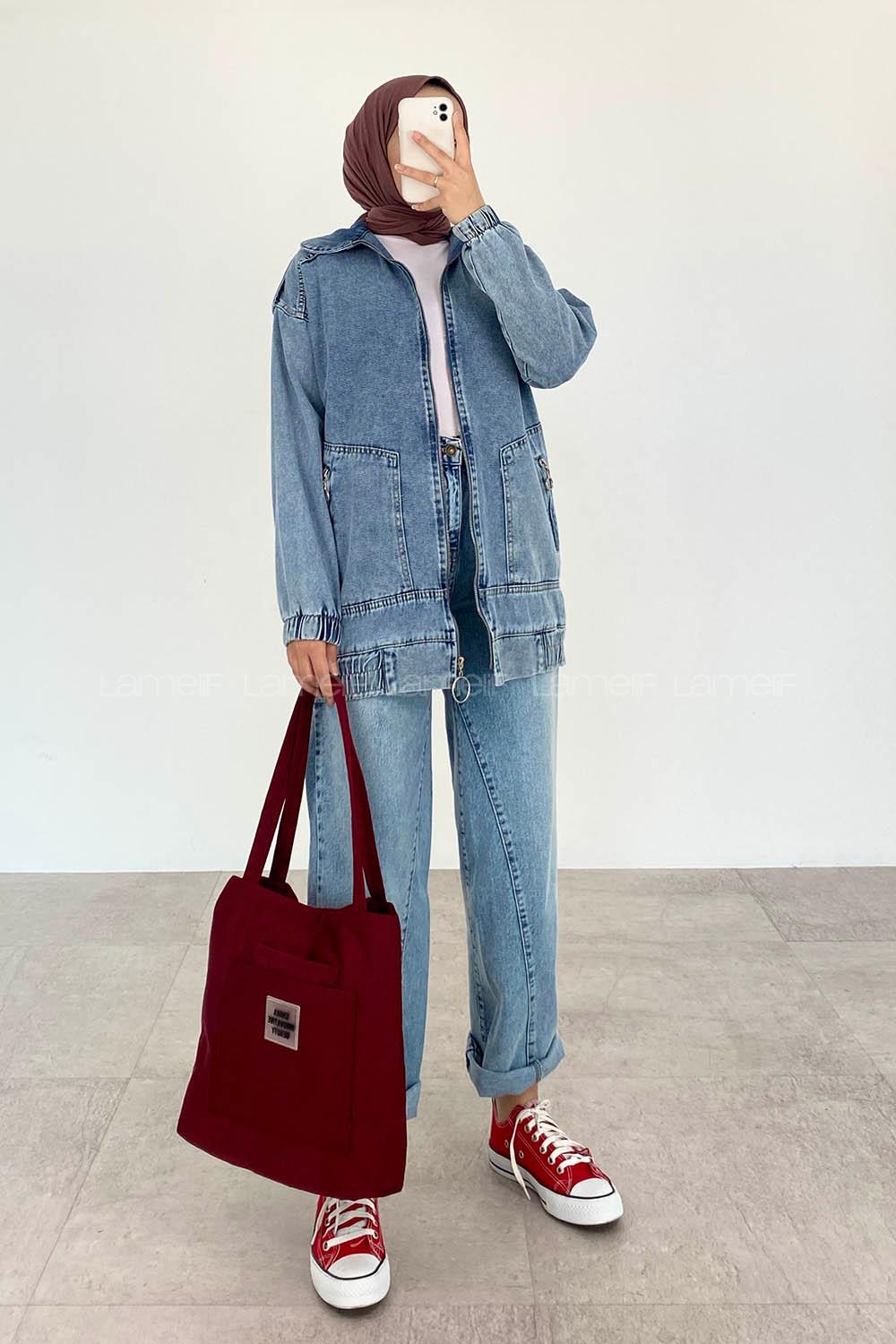 Ice Blue Shirt Collar Long Arm Denim Denim Jacket