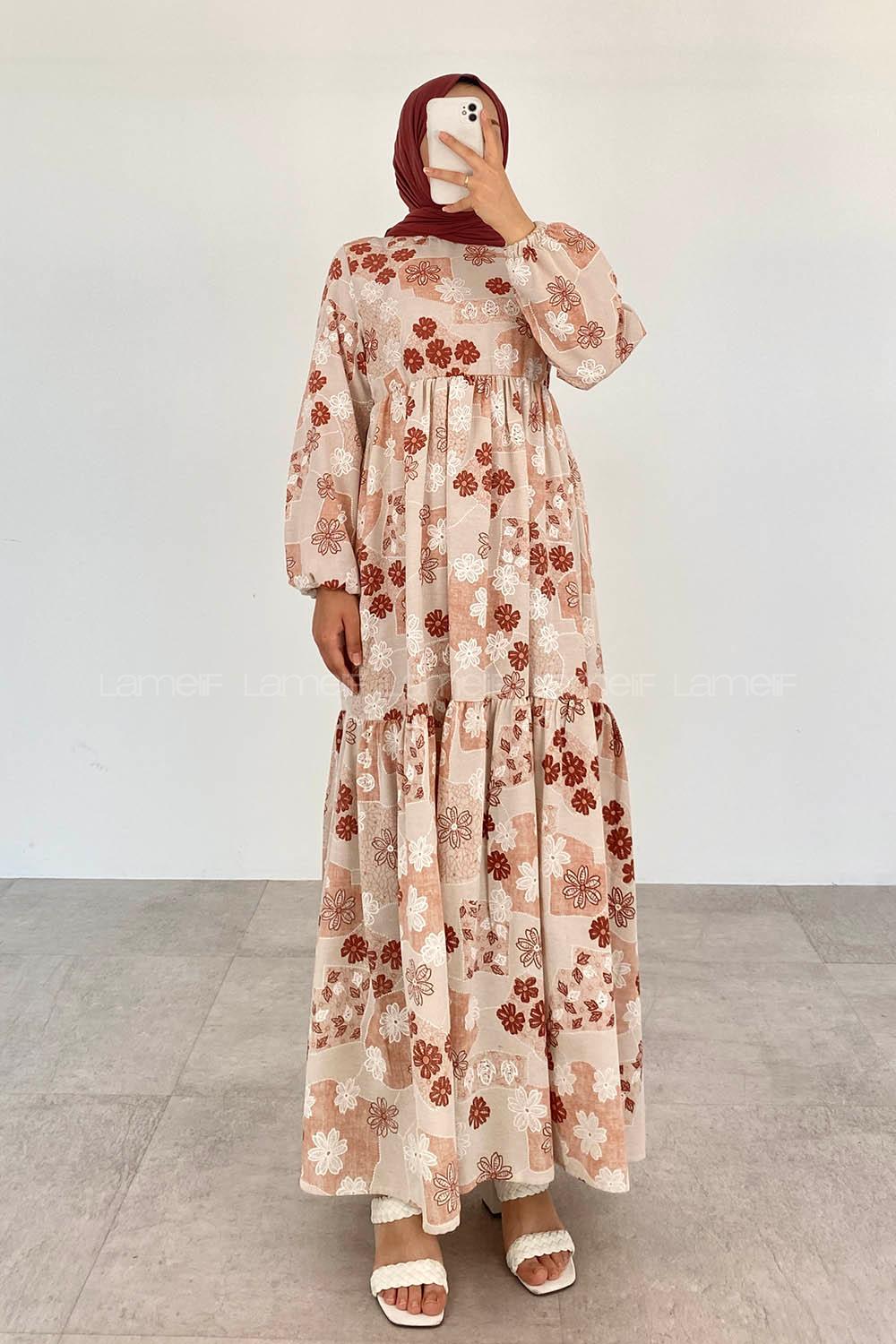 Powder Crew Neck Linen Printed Dresess