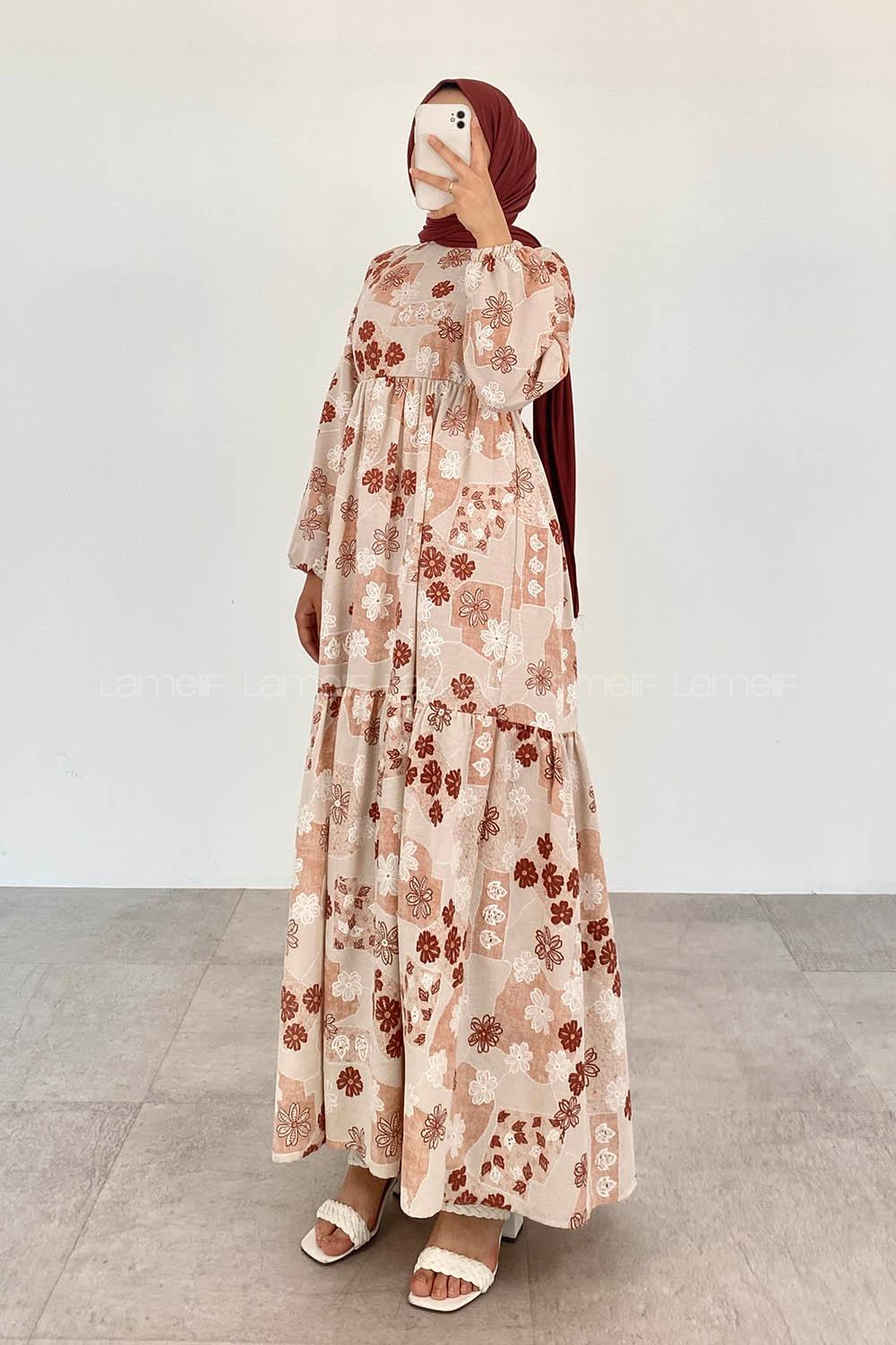 Powder Crew Neck Linen Printed Dresess