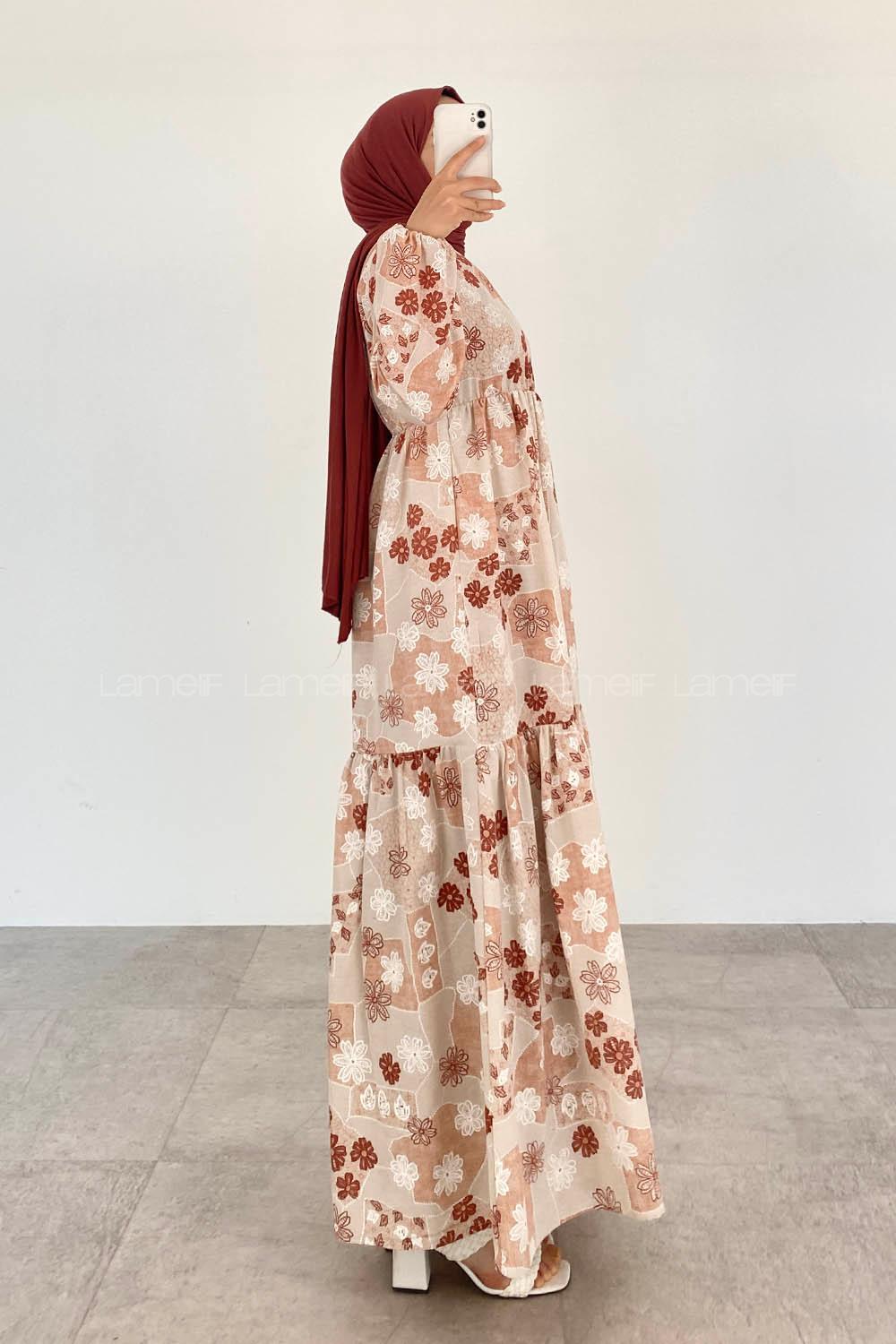 Powder Crew Neck Linen Printed Dresess