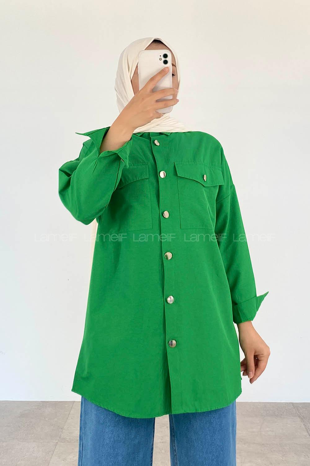Green-1 Shirt Collar Bat Sleeve Arm Cotton Unprinted Shirt