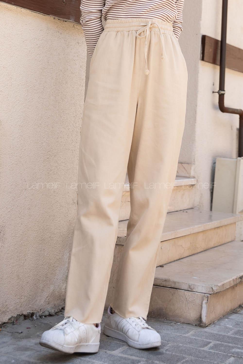 Beige Gabardin High Waist Comfortable Pants