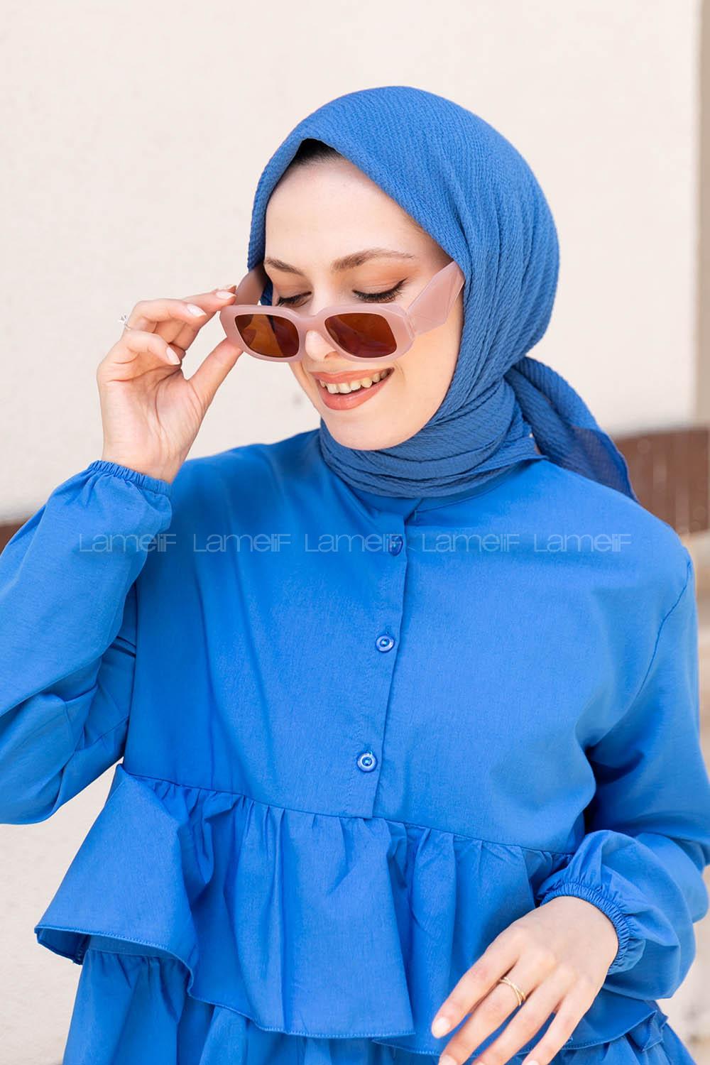 Light Blue Cotton Fabric Straight Shawl