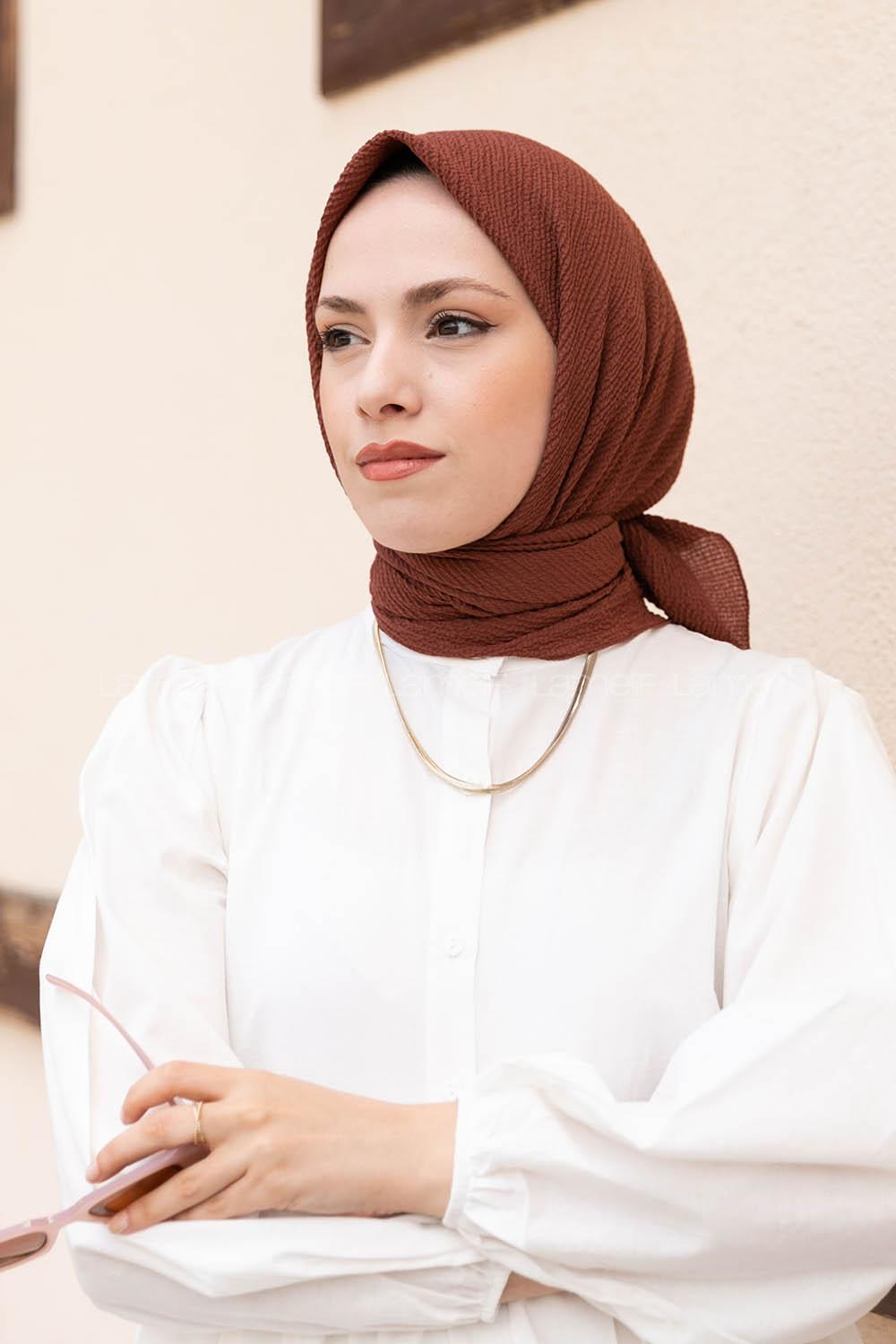 Lamelif Mio Caz Eşarp Kızıl Kahve