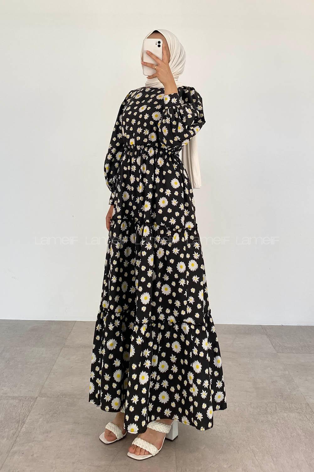 Black Crew Neck Cotton Printed Dresess