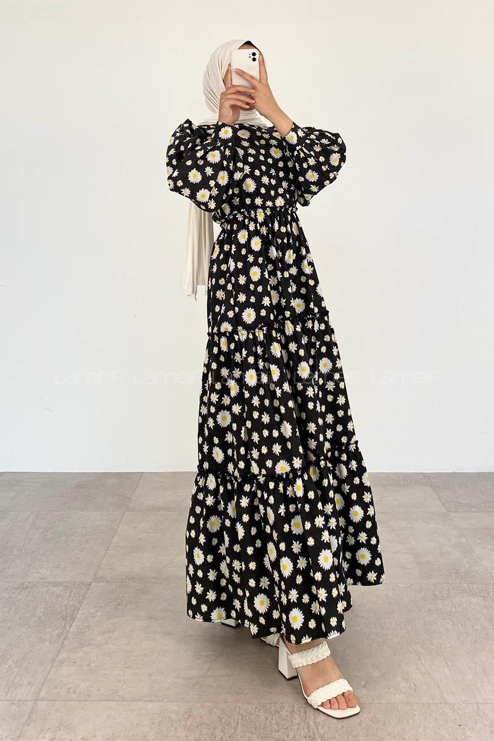 Black Crew Neck Cotton Printed Dresess