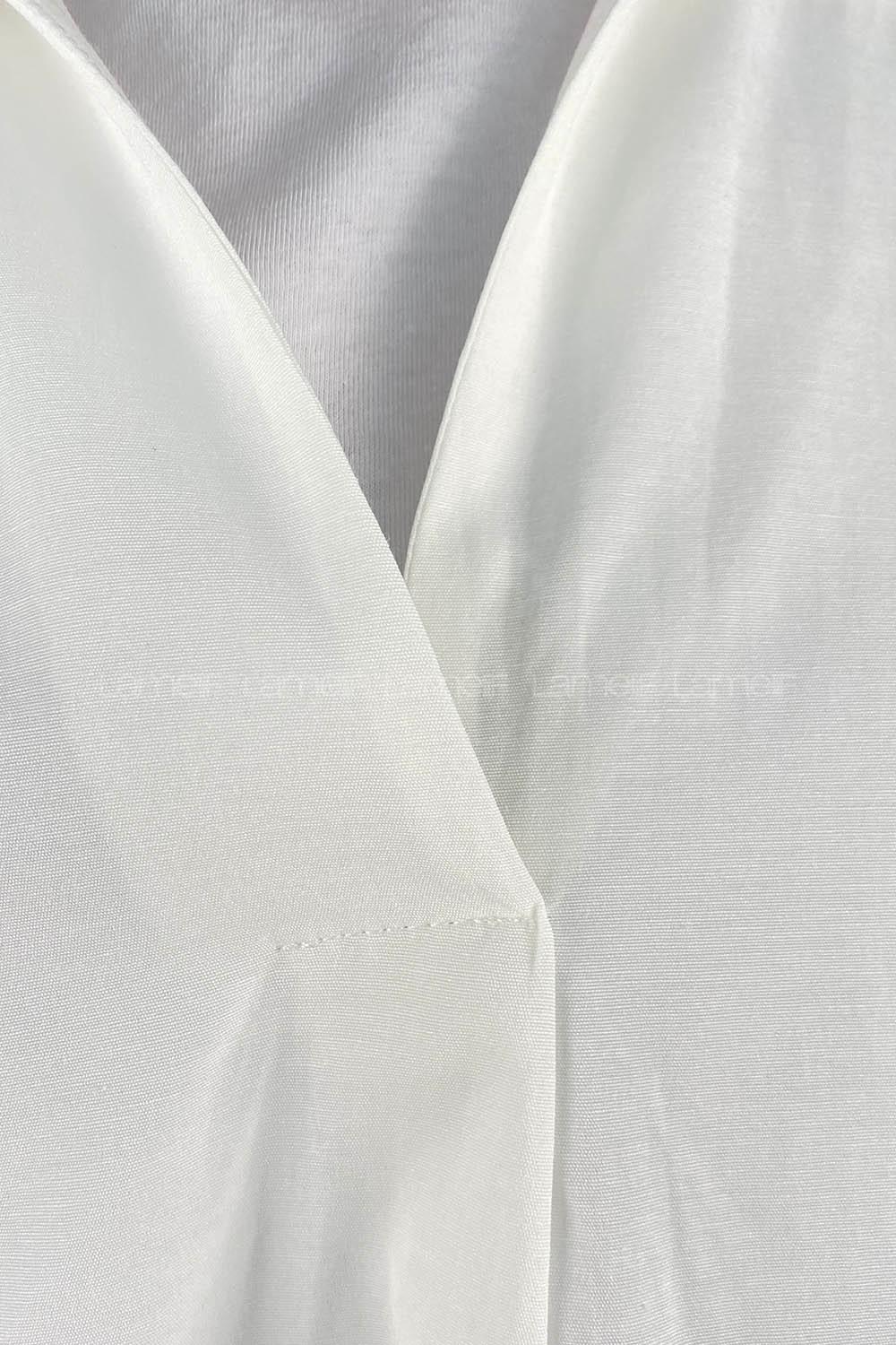 White V Neck Bat Sleeve Arm Cotton Unprinted Shirt