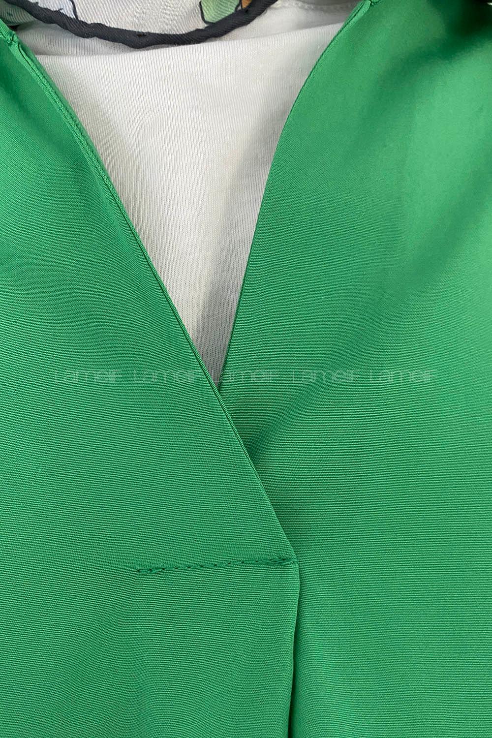 Green V Neck Bat Sleeve Arm Cotton Unprinted Shirt
