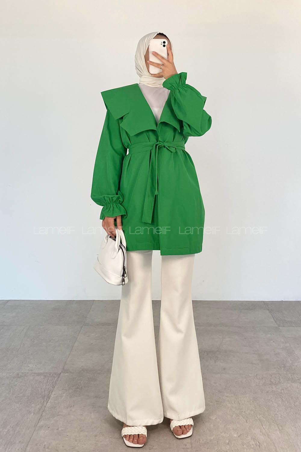 Green-1 Long Arm Belted Cotton Straight Kimono