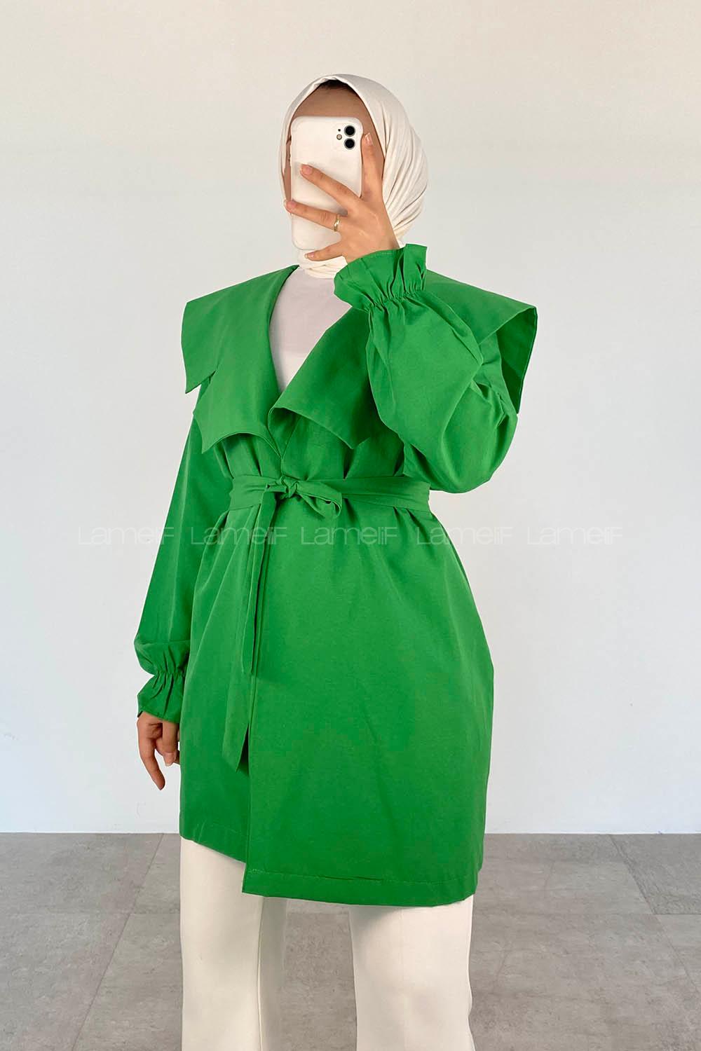 Green-1 Long Arm Belted Cotton Straight Kimono