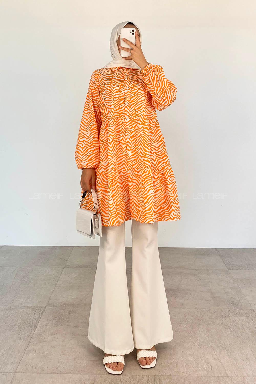 Orange Mandarin Collar Long Arm Shirt