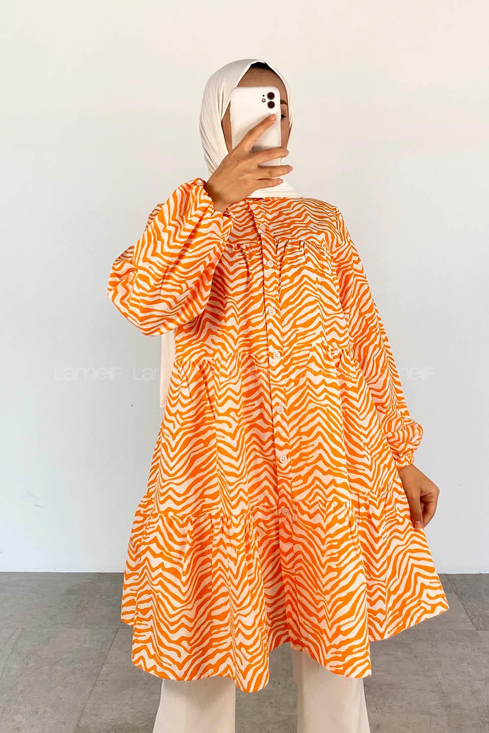 Orange Mandarin Collar Long Arm Shirt