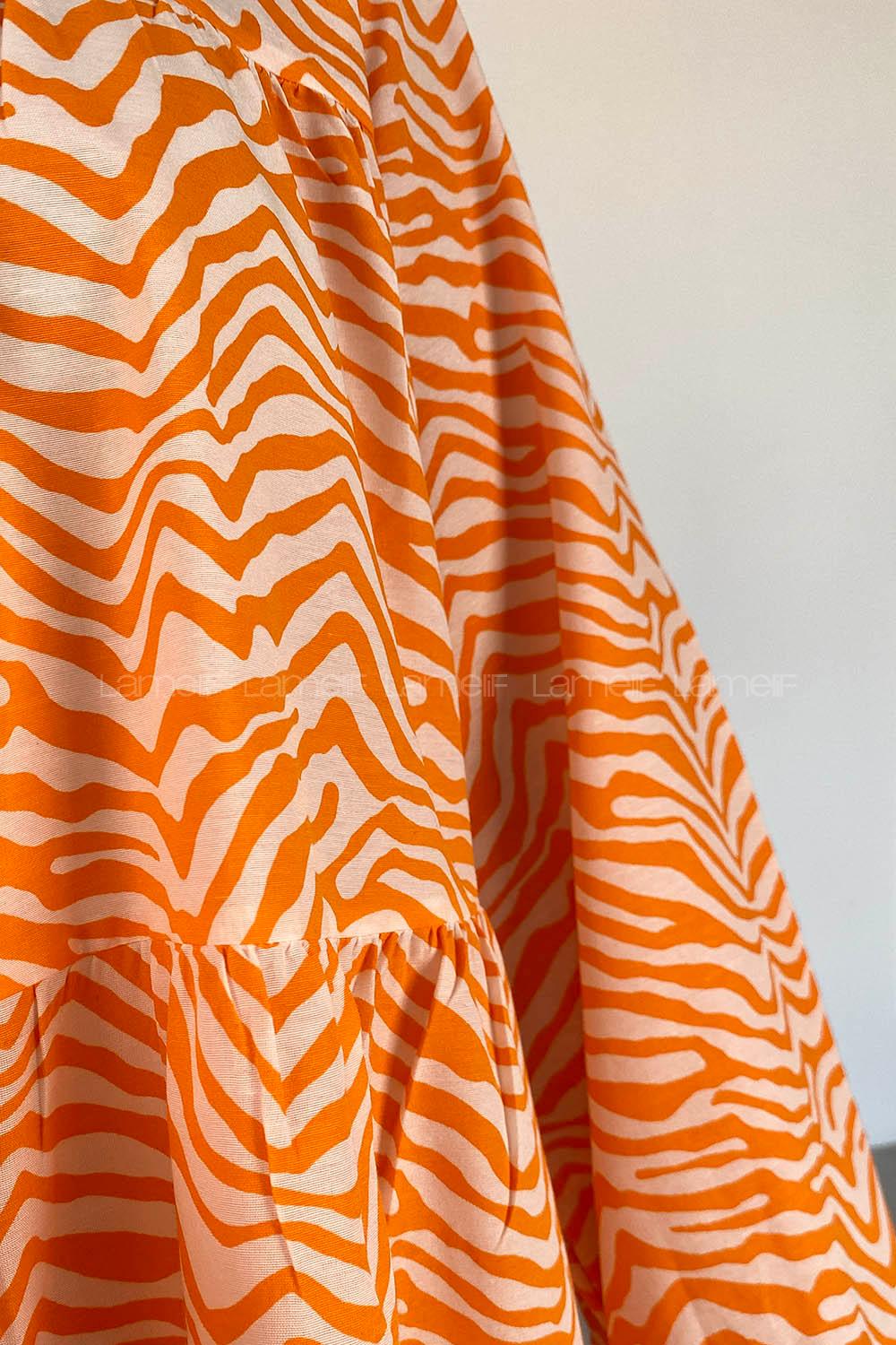 Orange Mandarin Collar Long Arm Shirt