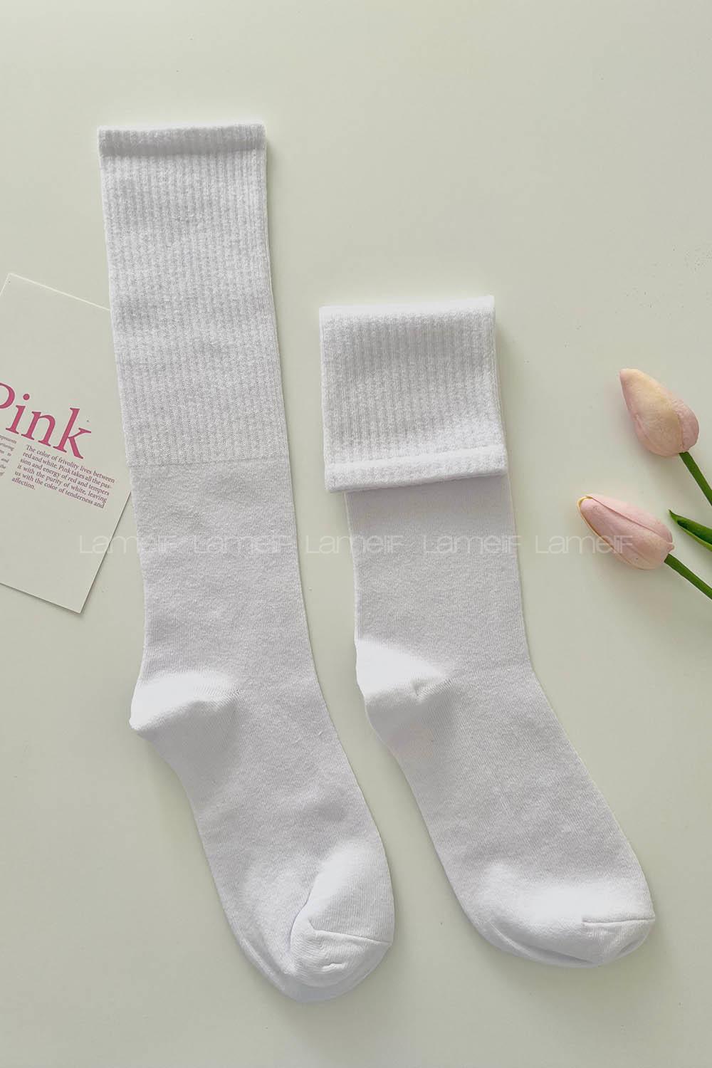 Lamelif Beyaz Diz Altı Spor Çorap