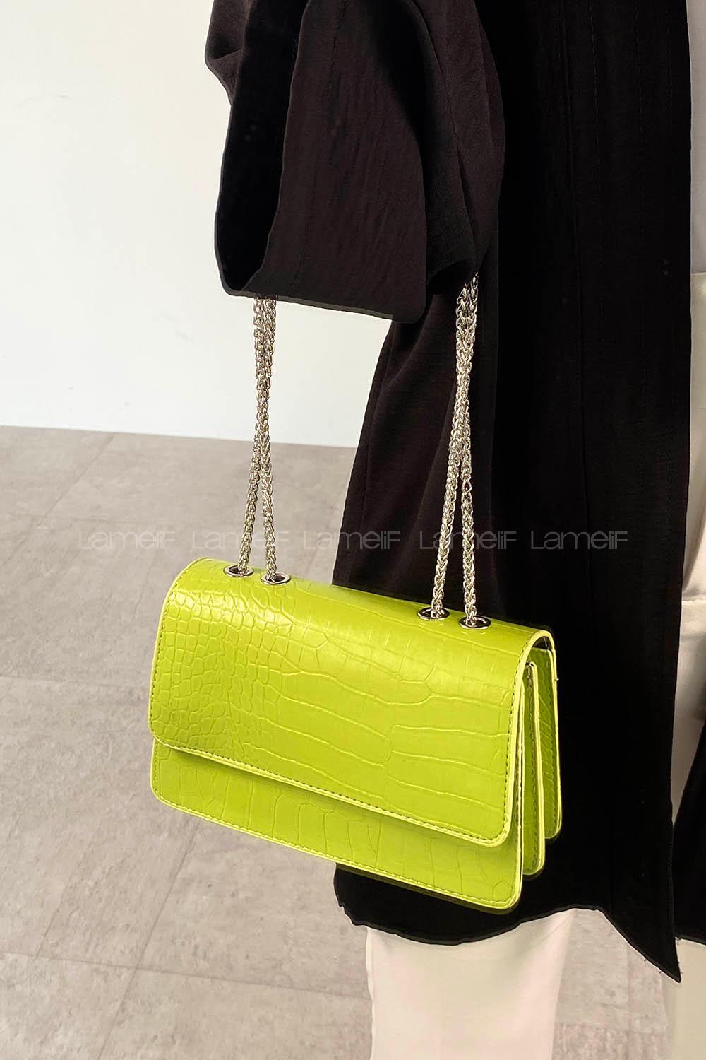 Pistachio Green Buckle Skin Hand Bag Bag