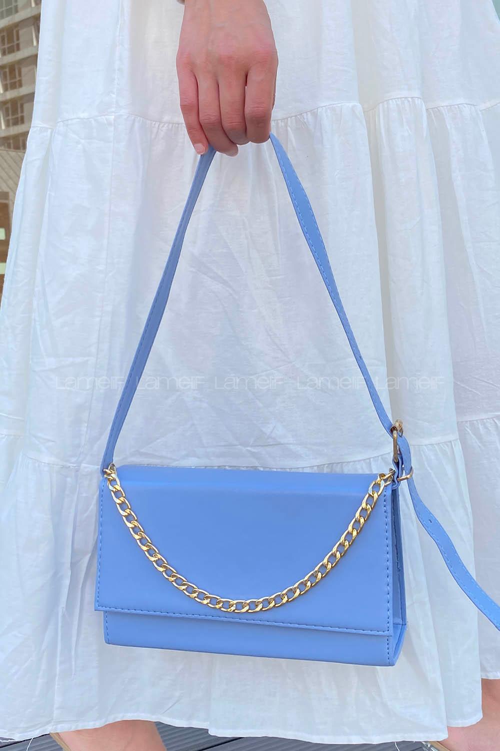 Ice Blue Buckle Skin Hand Bag Bag