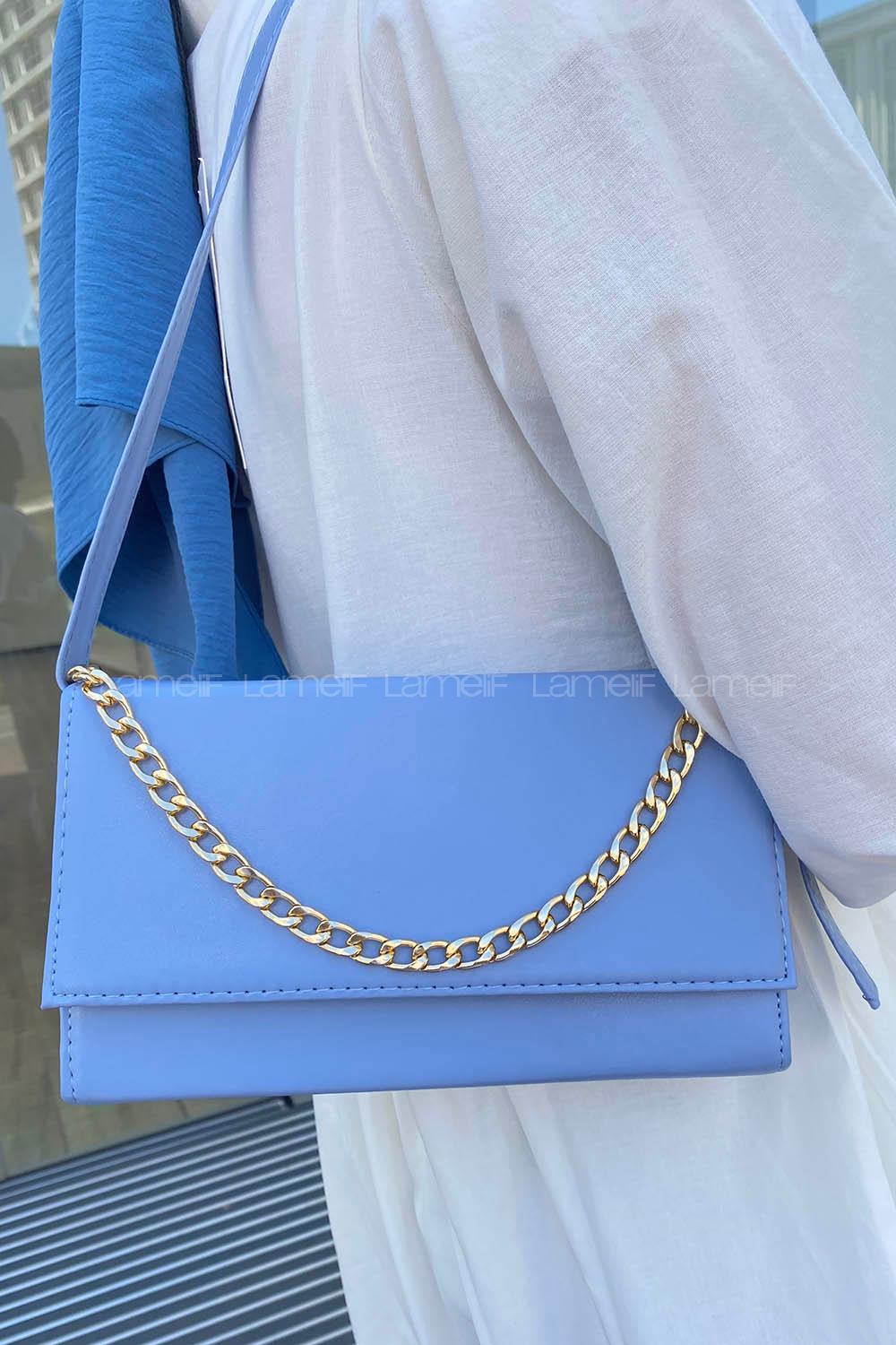 Ice Blue Buckle Skin Hand Bag Bag
