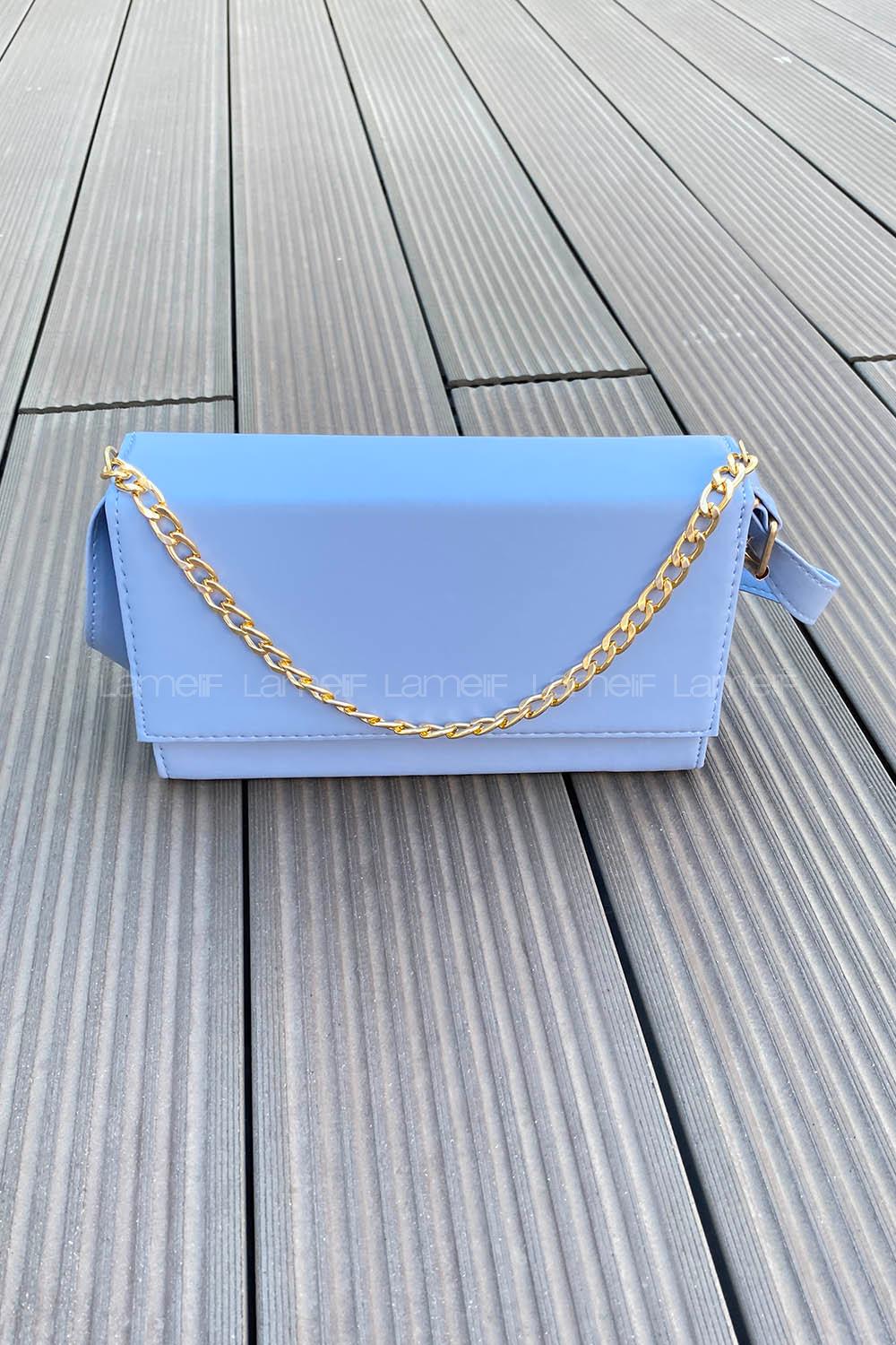 Ice Blue Buckle Skin Hand Bag Bag
