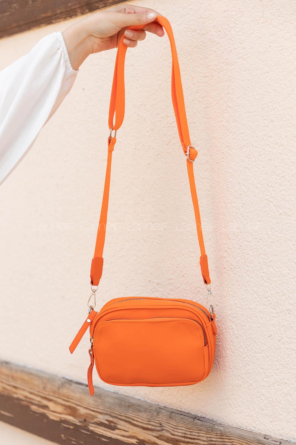 Orange Buckle Skin Hand Bag Bag
