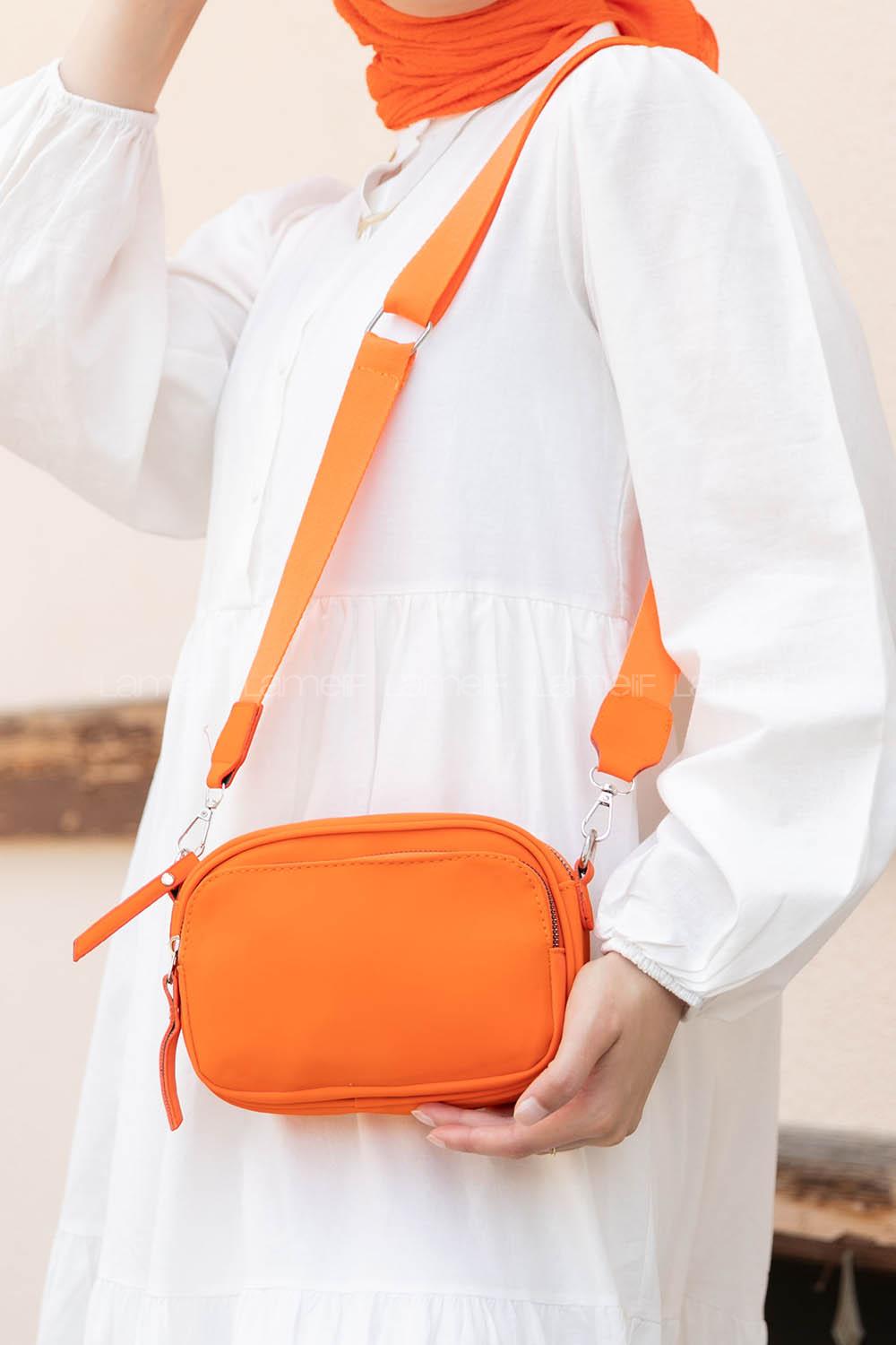 Orange Buckle Skin Hand Bag Bag
