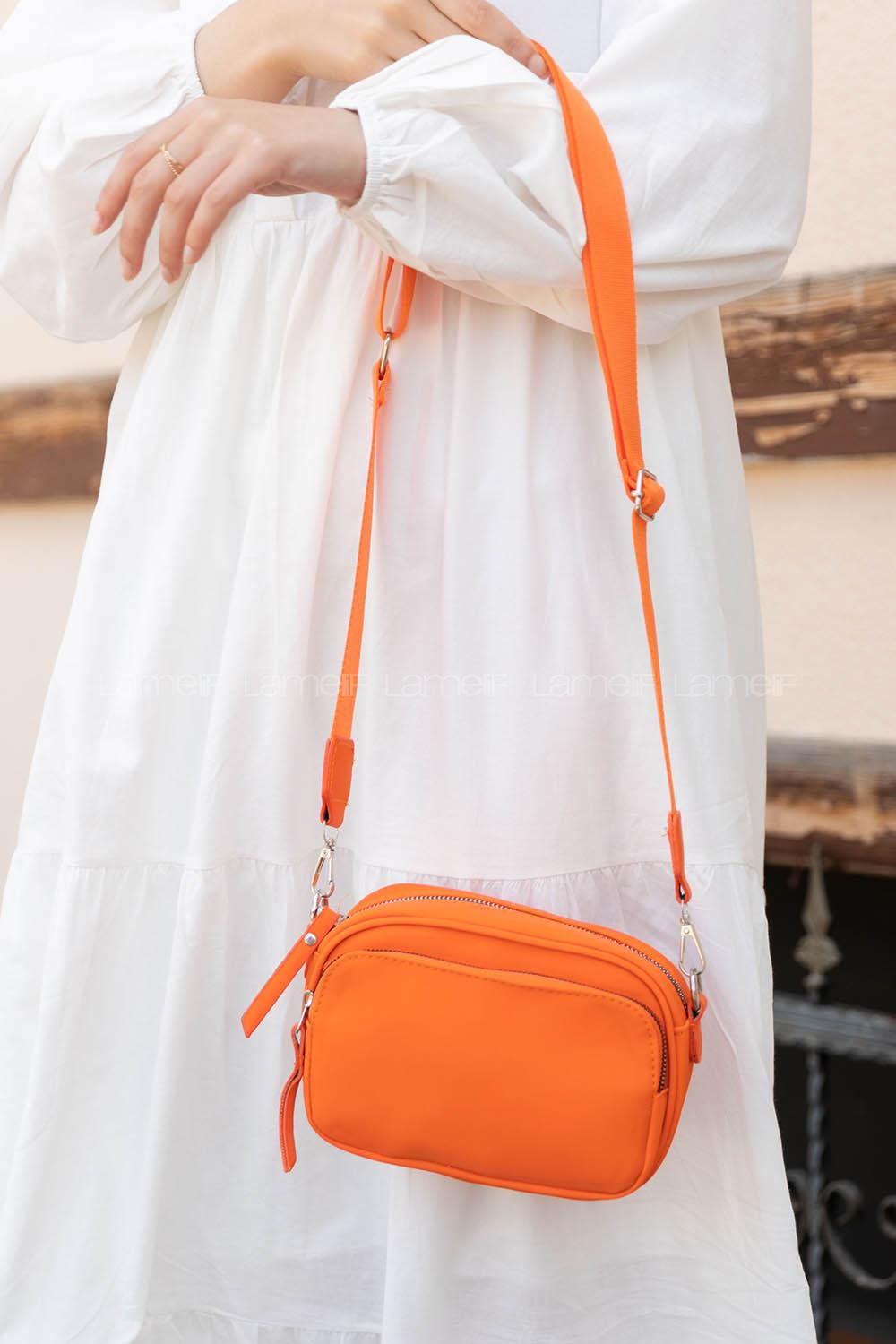 Orange Buckle Skin Hand Bag Bag