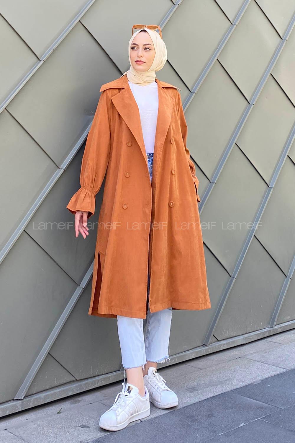 Cinnamon Long Arm Belted Cotton Trench Coat