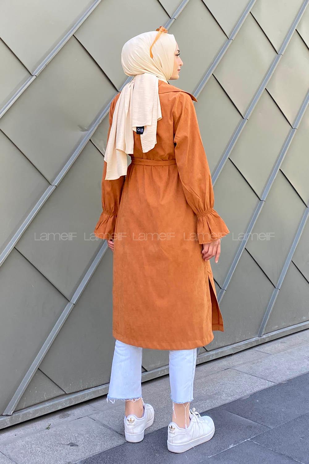 Cinnamon Long Arm Belted Cotton Trench Coat