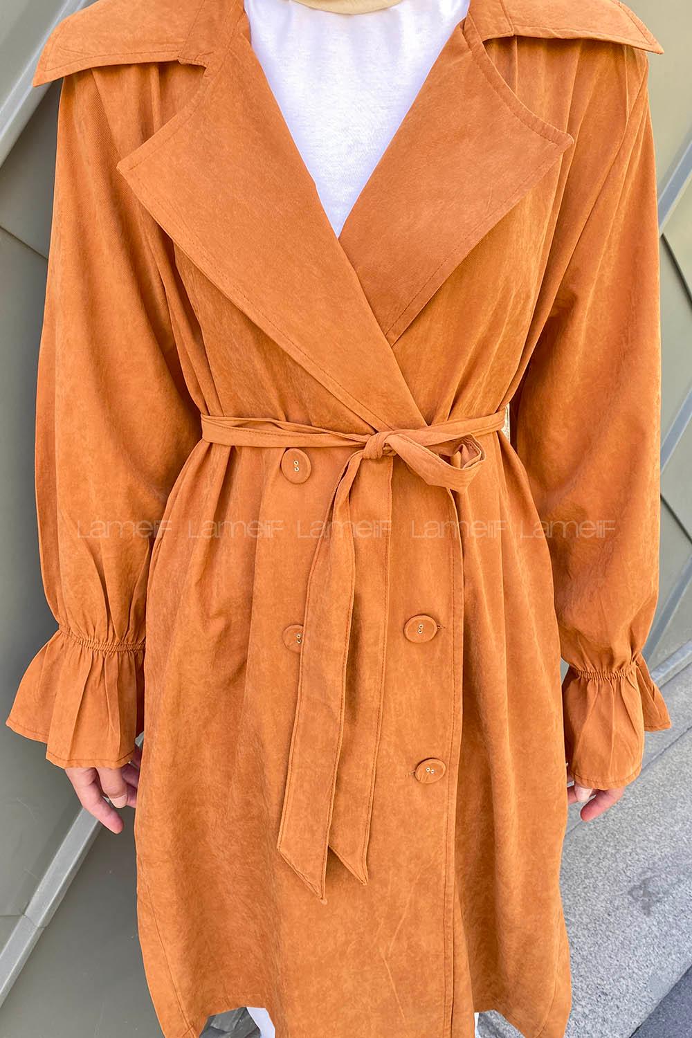 Cinnamon Long Arm Belted Cotton Trench Coat