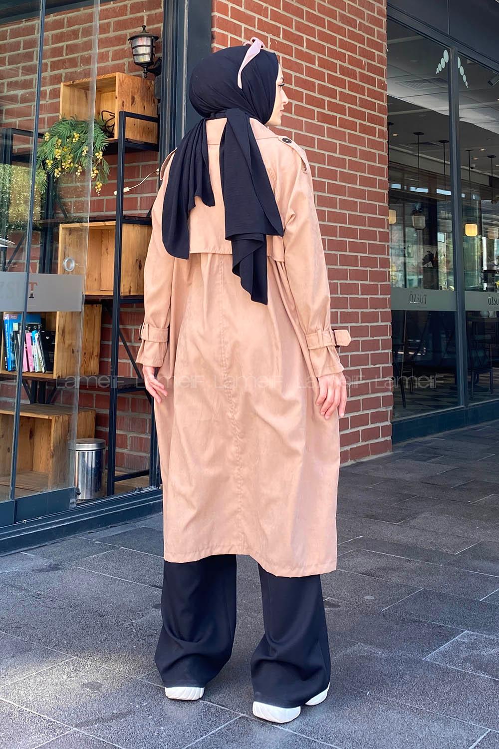 Brown With Milk Long Arm Belted Gabardin Trench Coat