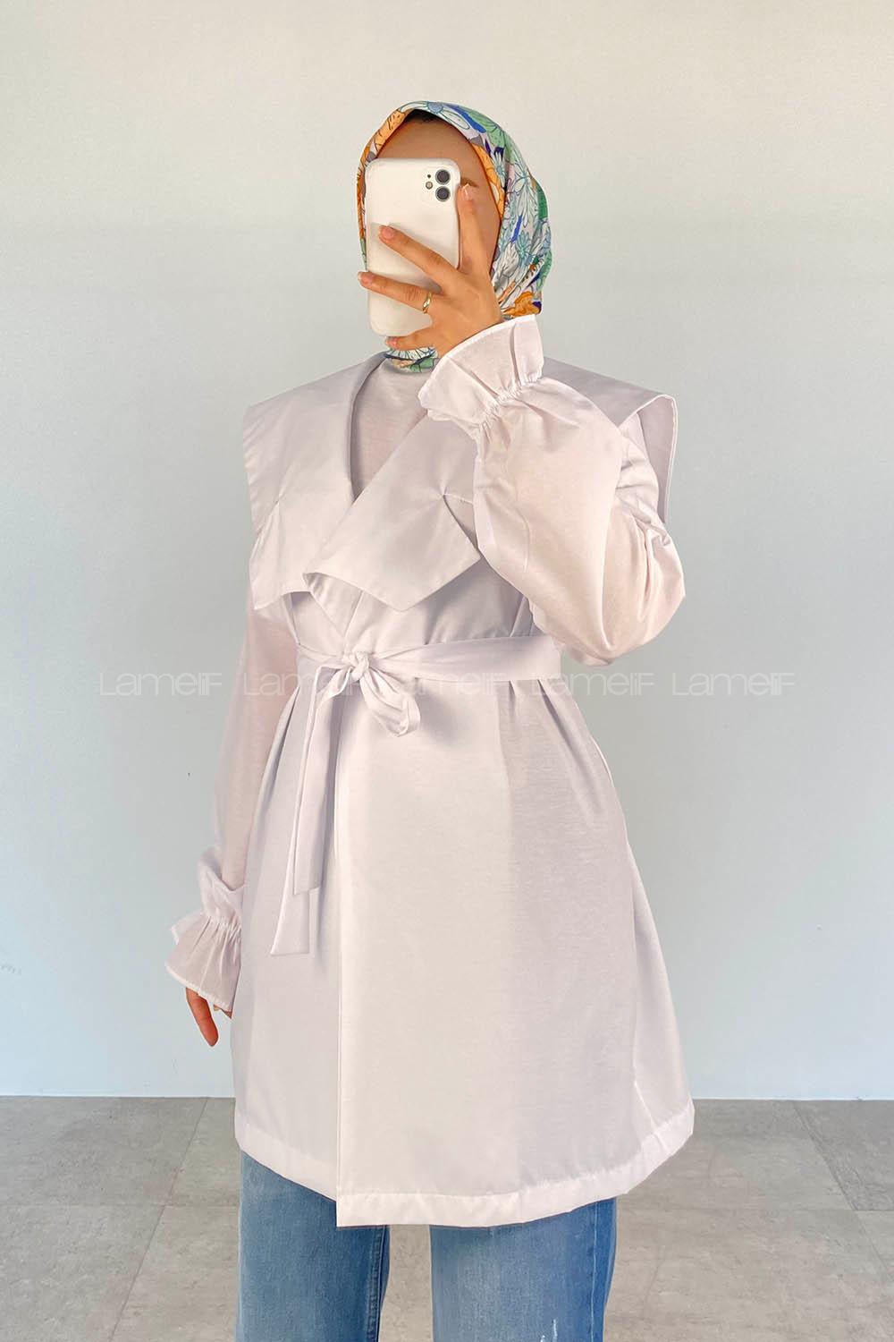 White Long Arm Belted Cotton Straight Kimono