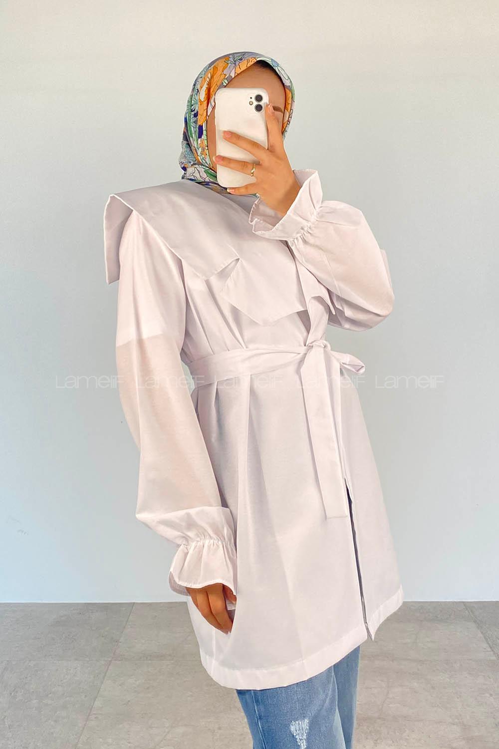 White Long Arm Belted Cotton Straight Kimono