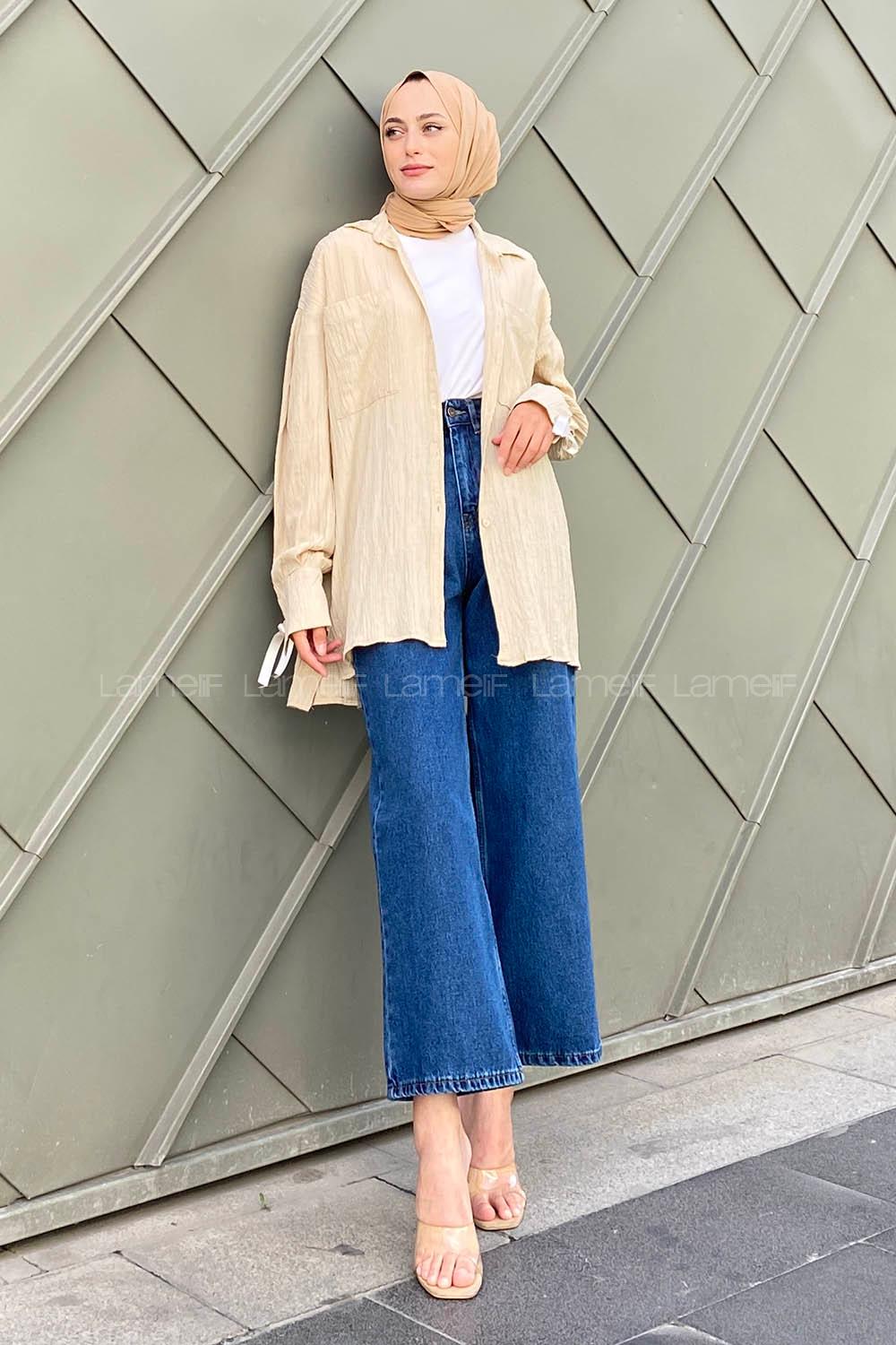 Beige Shirt Collar Long Arm Cotton Printed Shirt