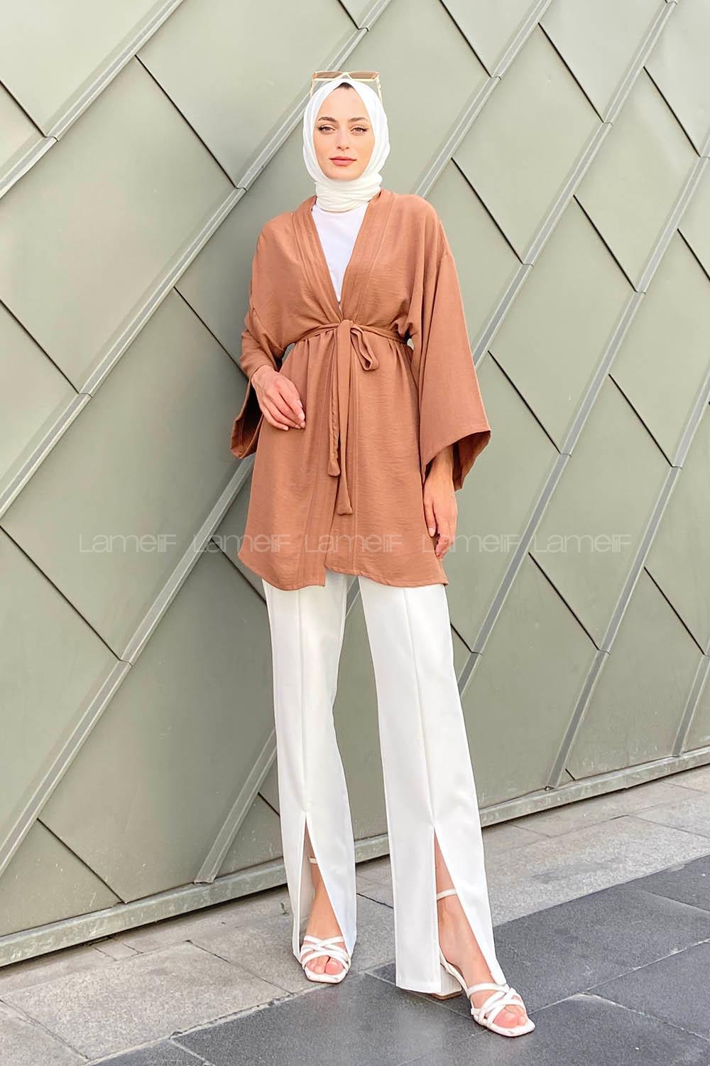 Brown Half Arm Arm Belted Ayrobin Straight Kimono