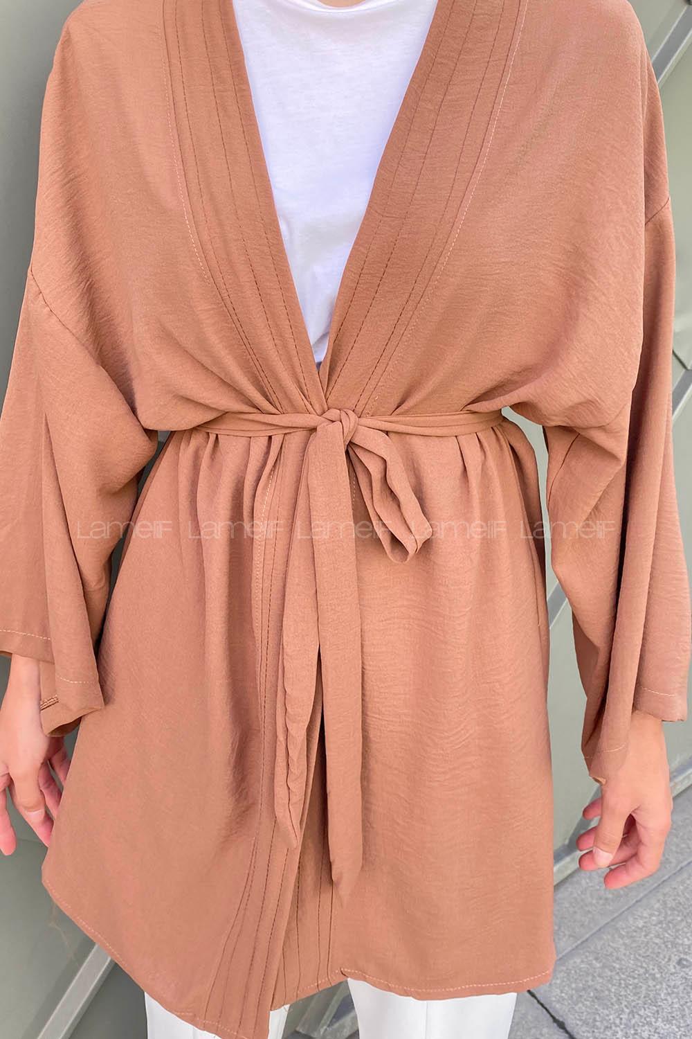 Brown Half Arm Arm Belted Ayrobin Straight Kimono