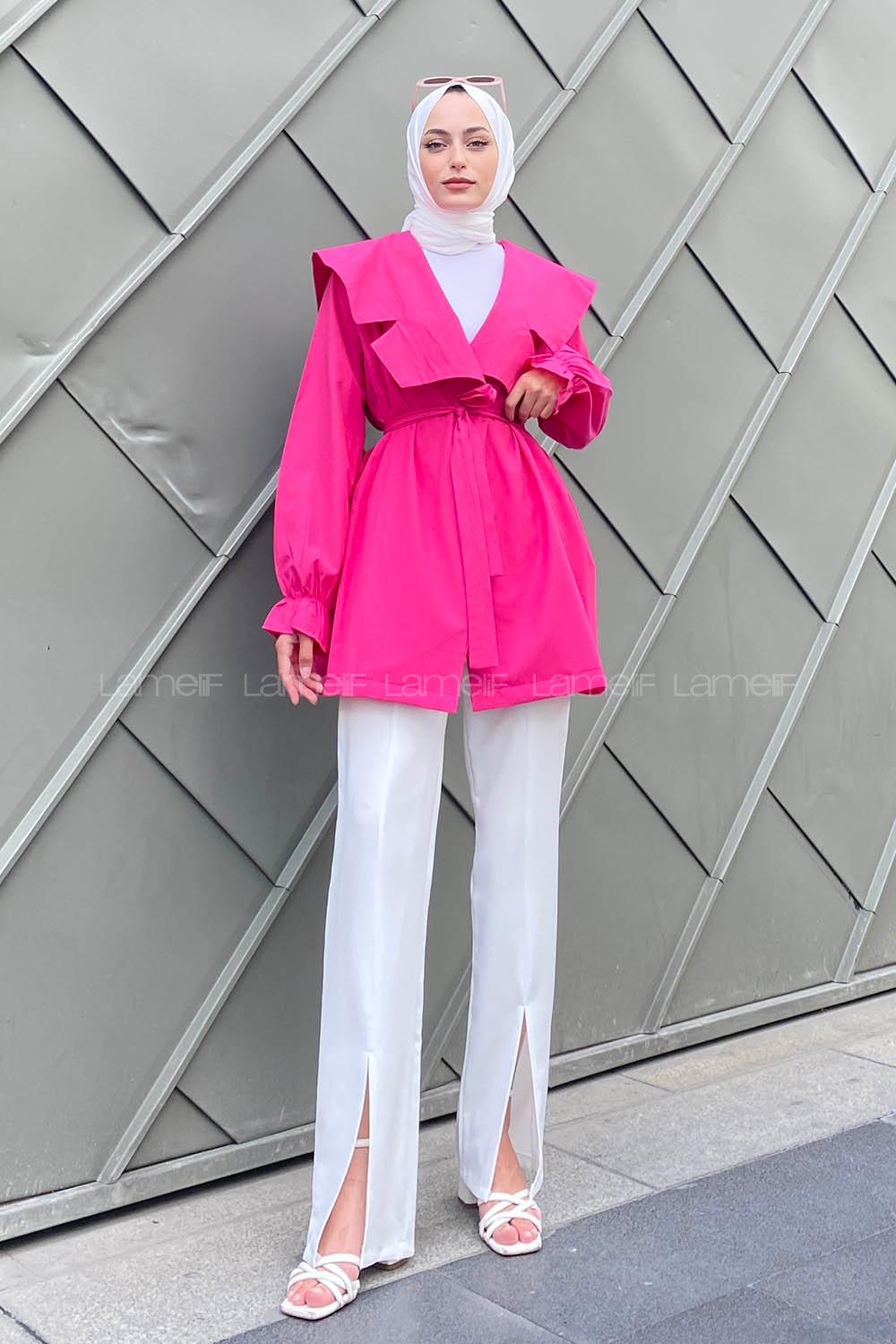Fuchsia Long Arm Belted Cotton Straight Kimono
