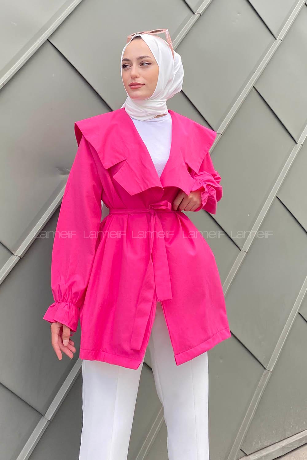 Fuchsia Long Arm Belted Cotton Straight Kimono