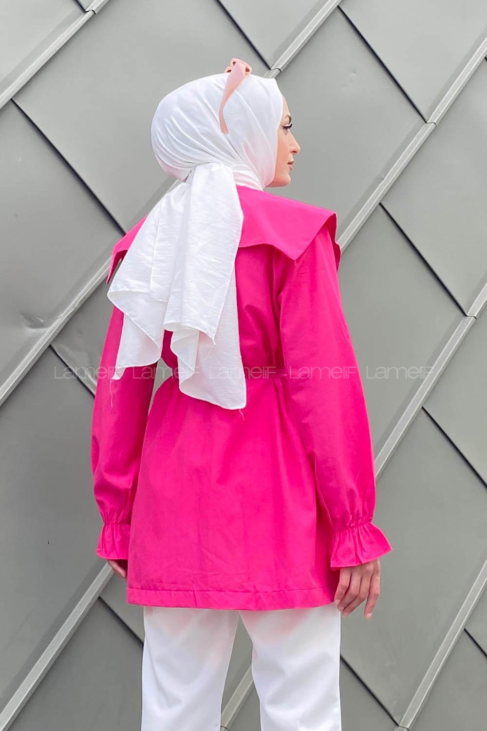 Fuchsia Long Arm Belted Cotton Straight Kimono