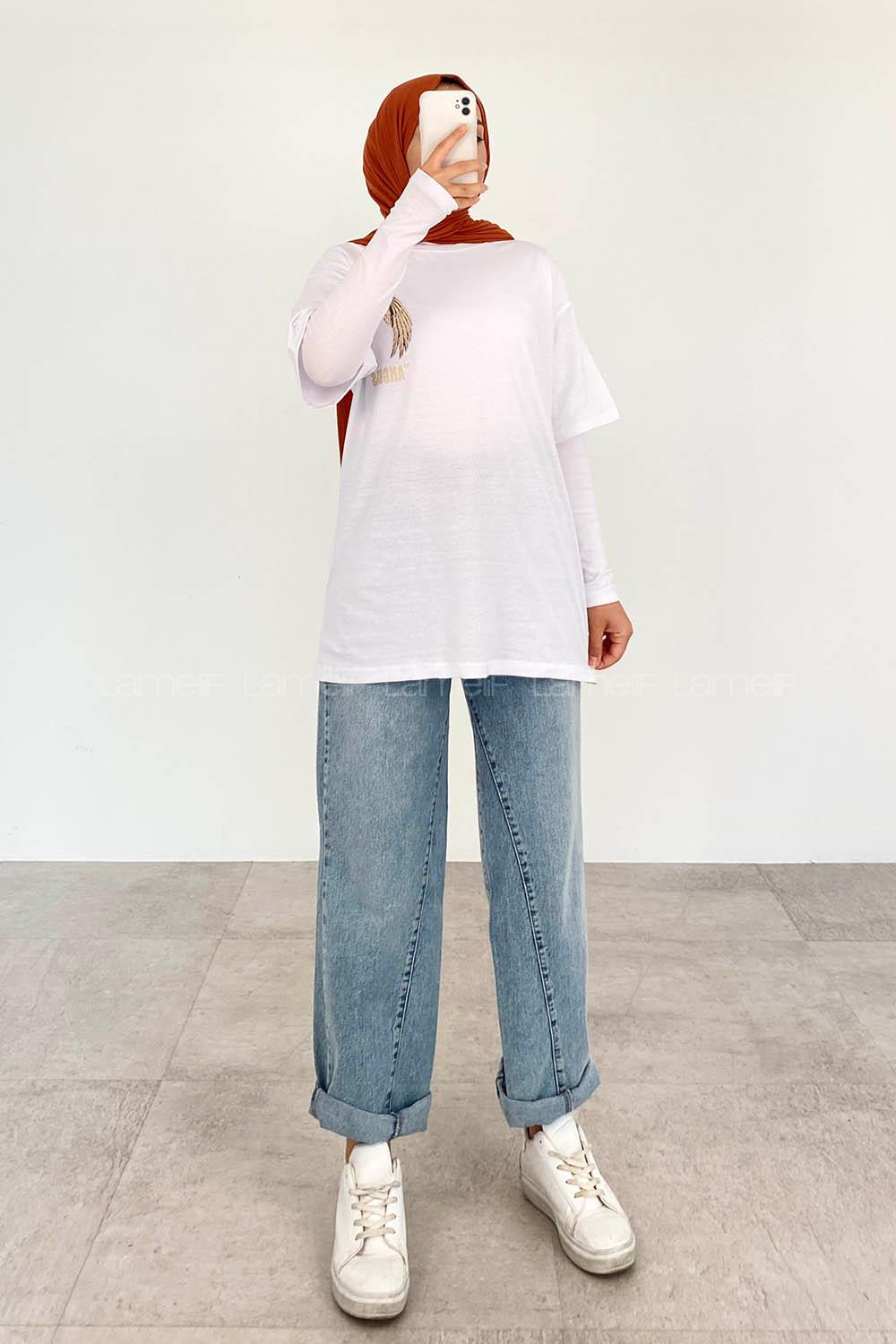 White Crew Neck Short Arm Cotton Printed T-shirt