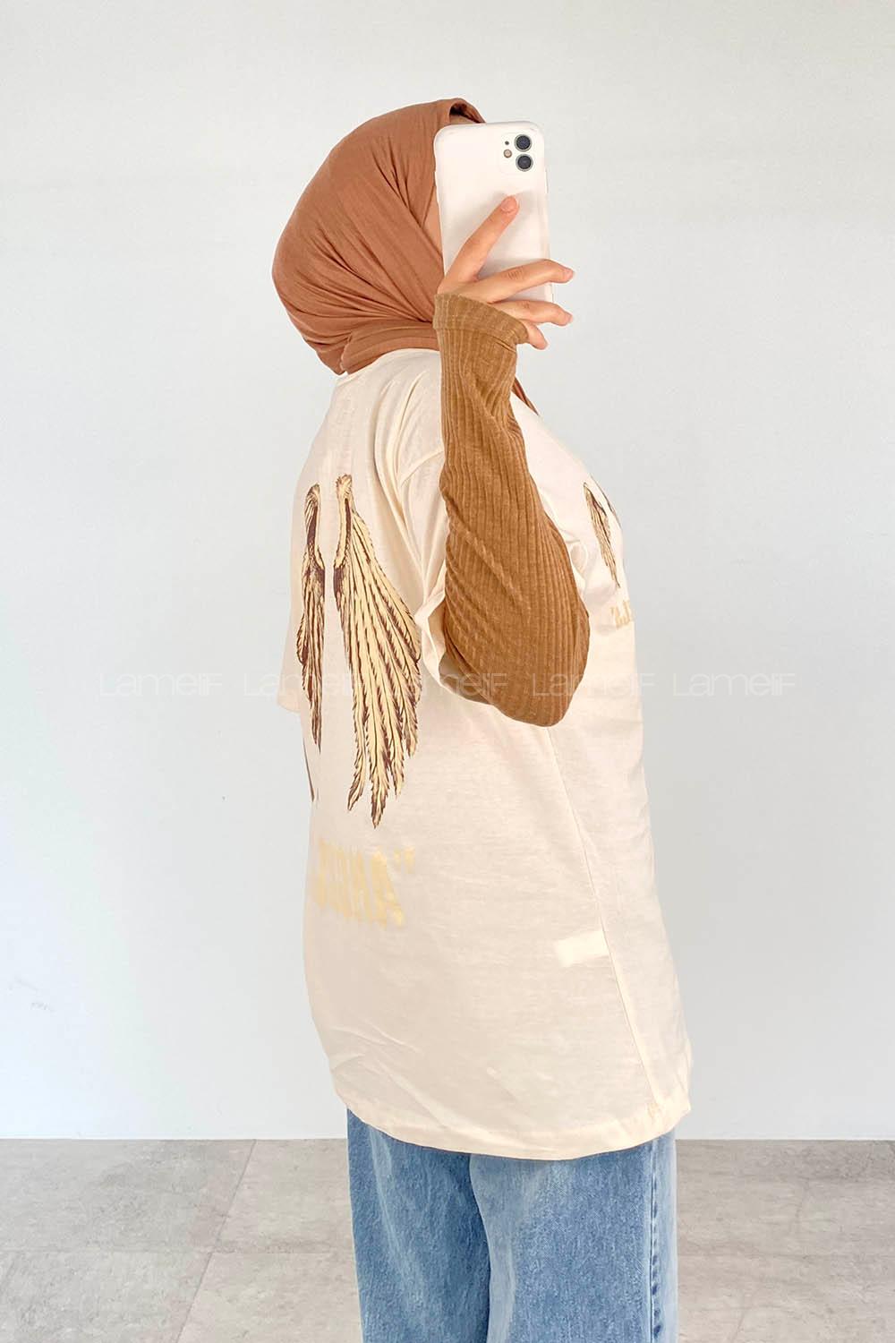 Cream Crew Neck Short Arm Cotton Printed T-shirt