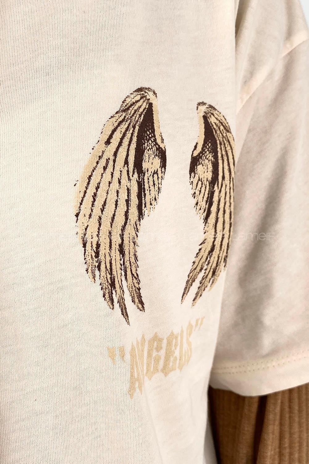 Cream Crew Neck Short Arm Cotton Printed T-shirt