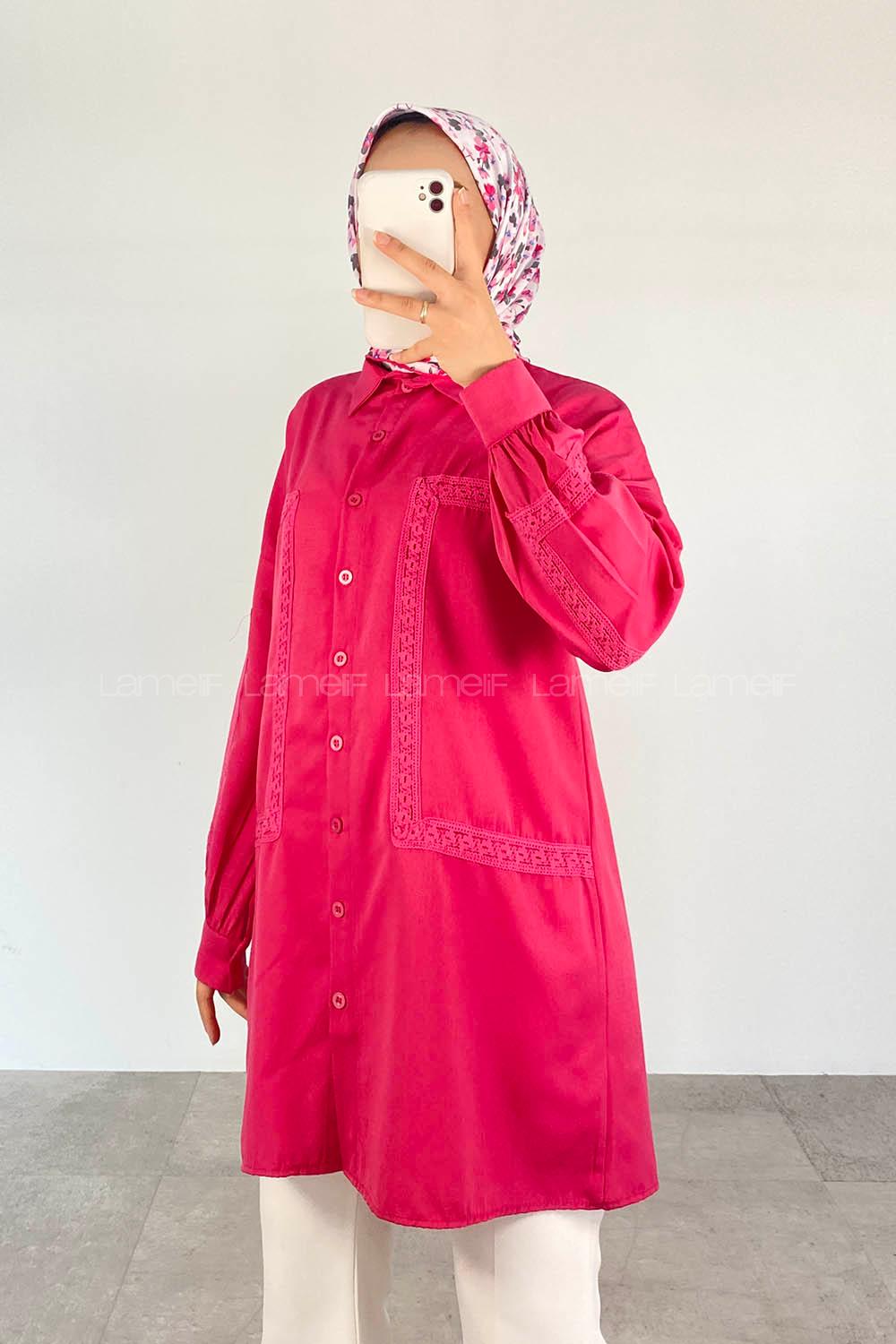 Pink Shirt Collar Long Arm Cotton Unprinted Shirt