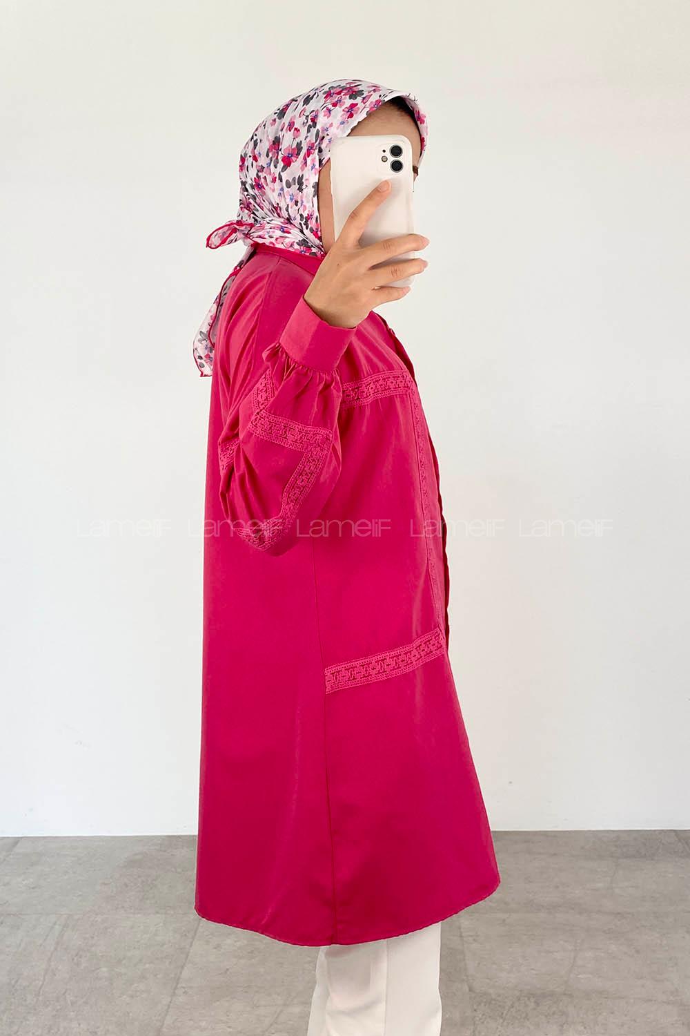 Pink Shirt Collar Long Arm Cotton Unprinted Shirt