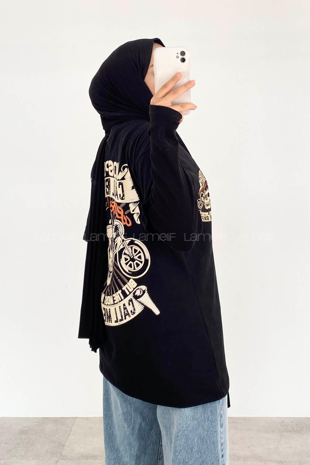 Black Crew Neck Short Arm Cotton Printed T-shirt