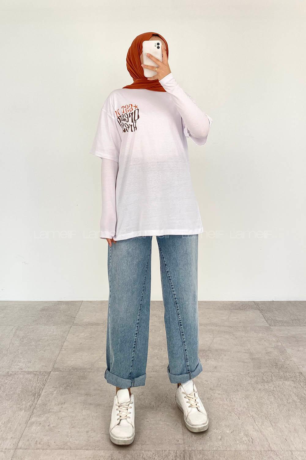 White Crew Neck Short Arm Cotton Printed T-shirt