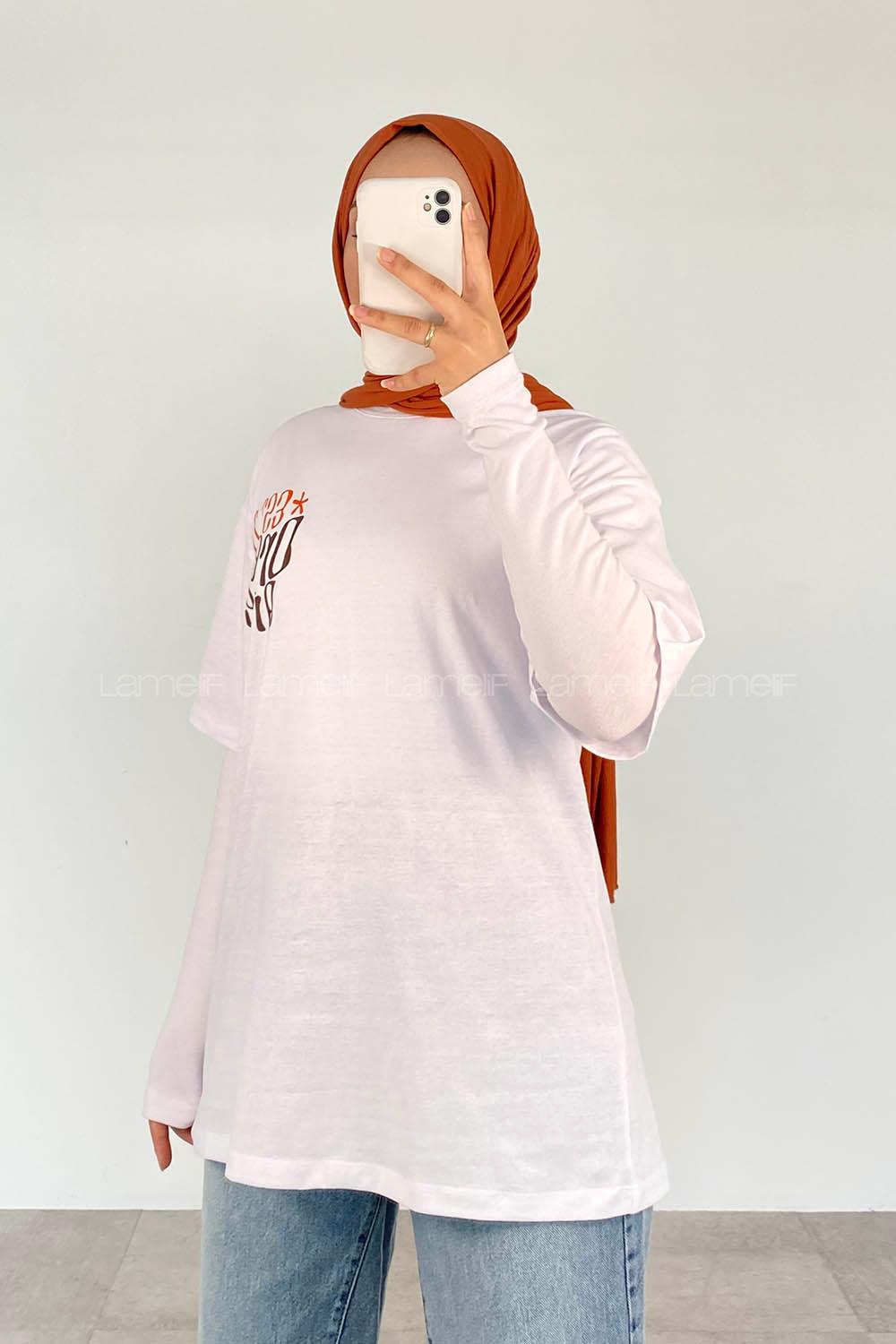 White Crew Neck Short Arm Cotton Printed T-shirt