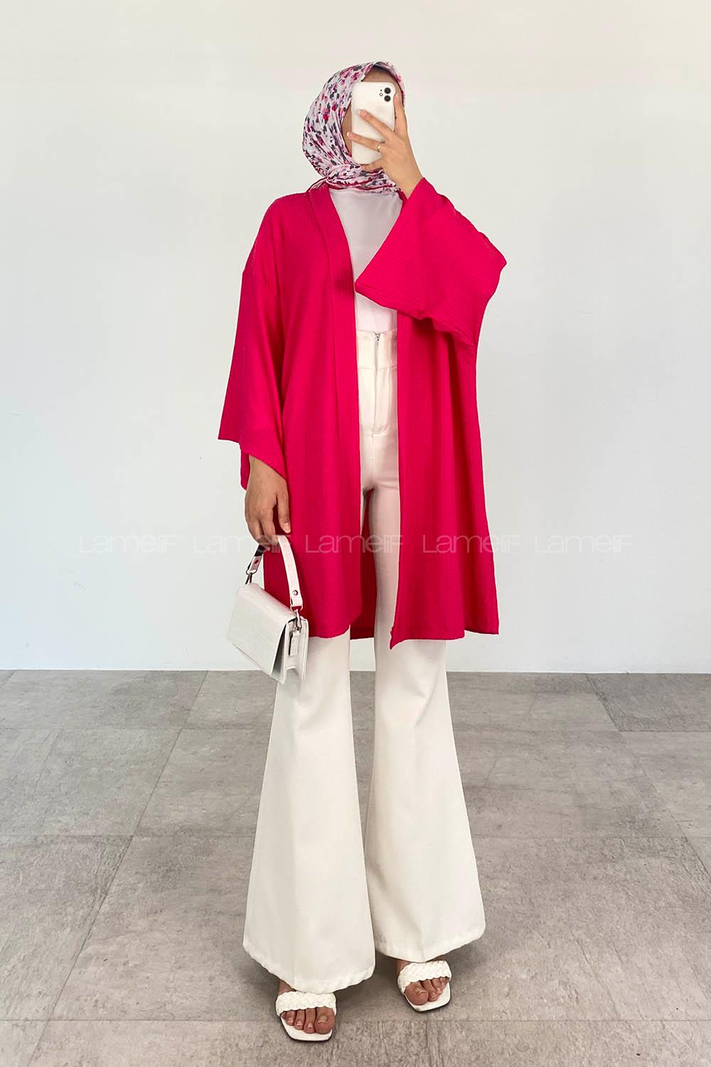 Fuchsia Half Arm Arm Without Accessories Cotton Straight Kimono