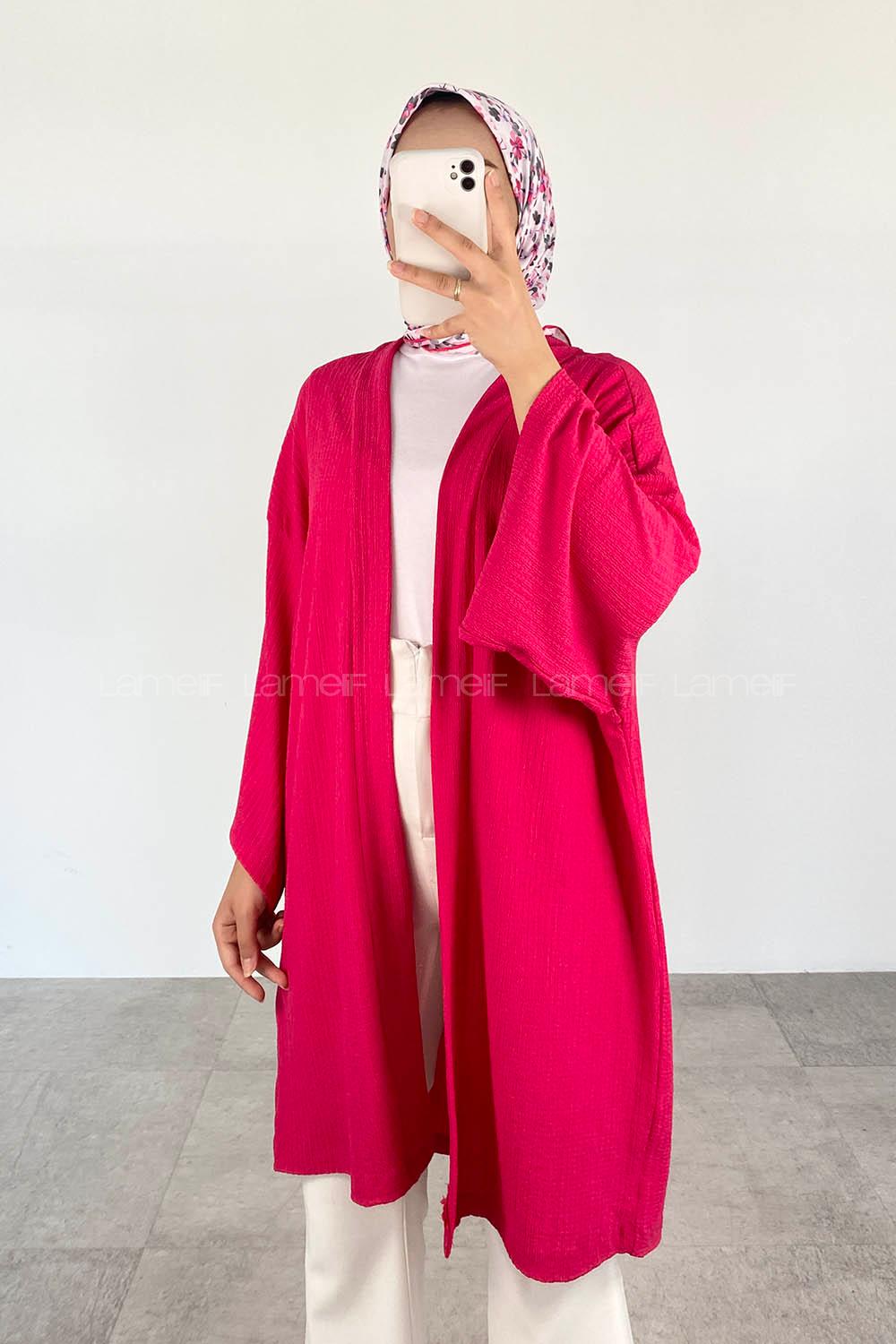 Fuchsia Half Arm Arm Without Accessories Cotton Straight Kimono