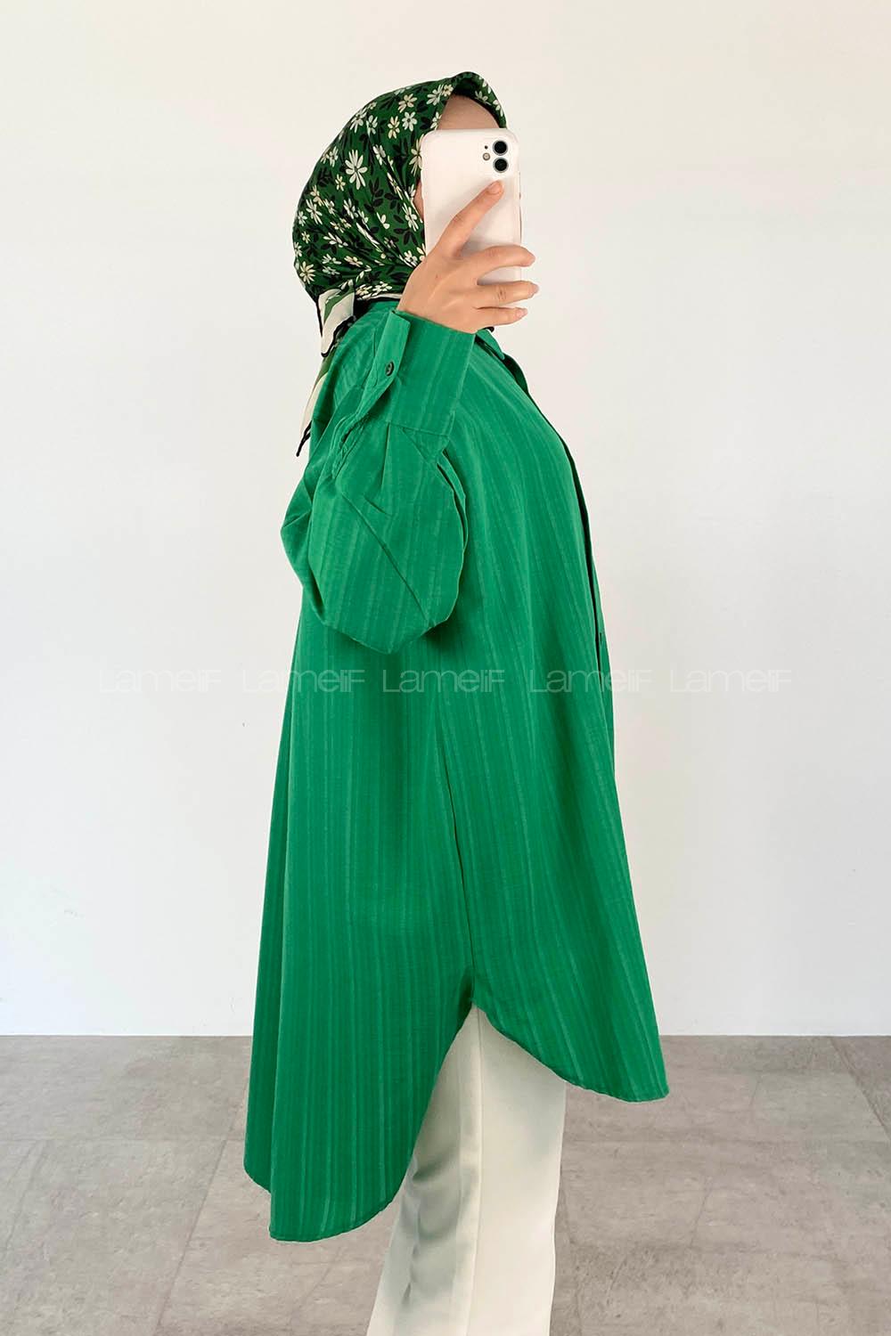 Green Shirt Collar Long Arm Cotton Unprinted Shirt