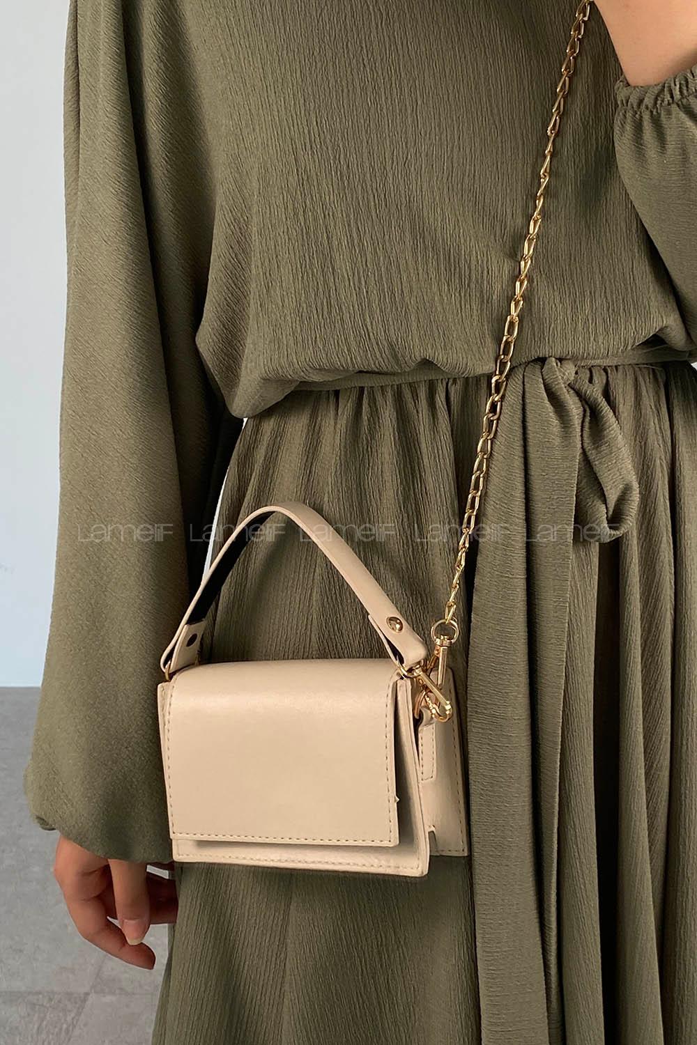 Cream Buckle Skin Hand Bag Bag